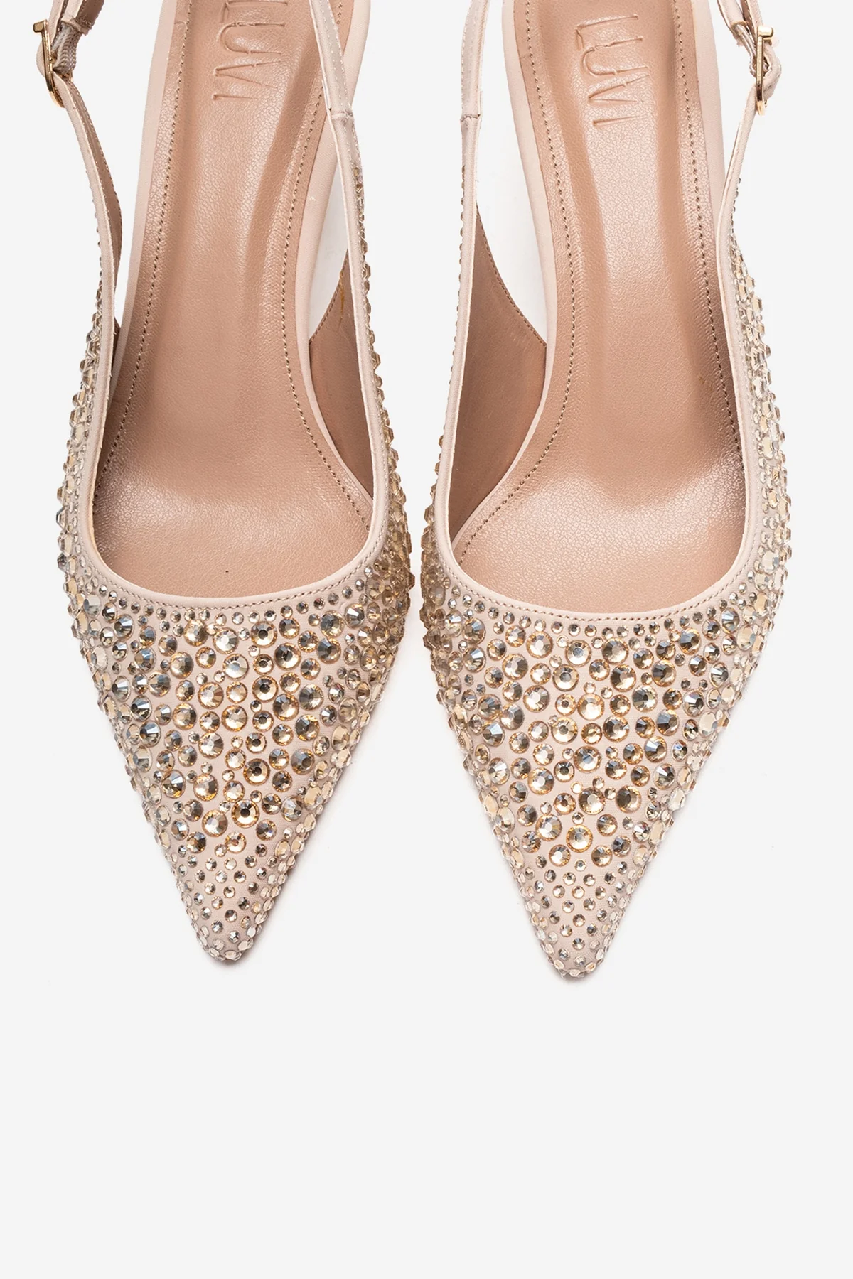 THEA - Nude Genuine Leather Gold-Crystal-Embellished Kitten Heel (Women) - Image 2