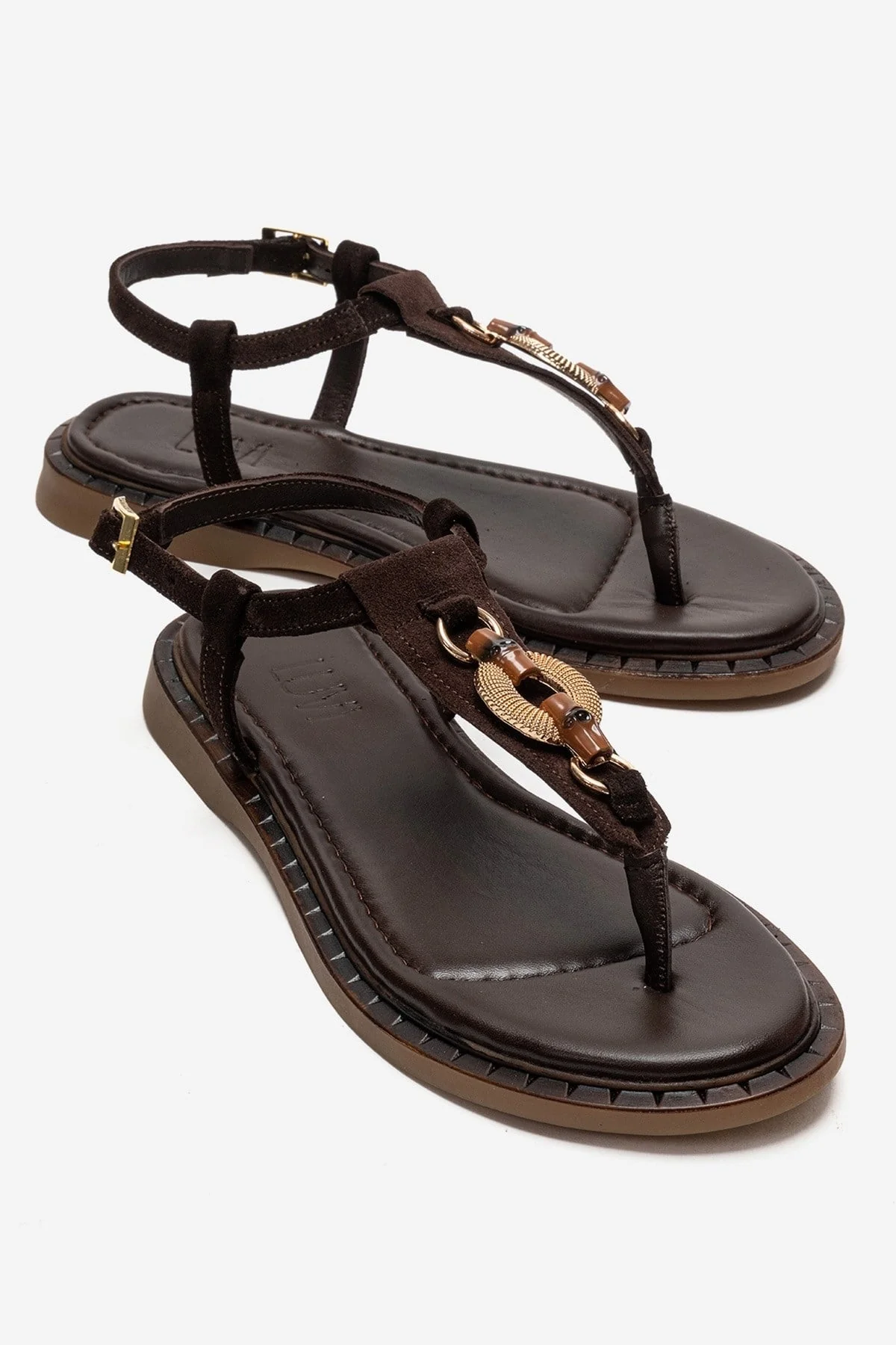 TIANA - Brown Genuine Leather Buckled Toe-Post Sandal (Women)