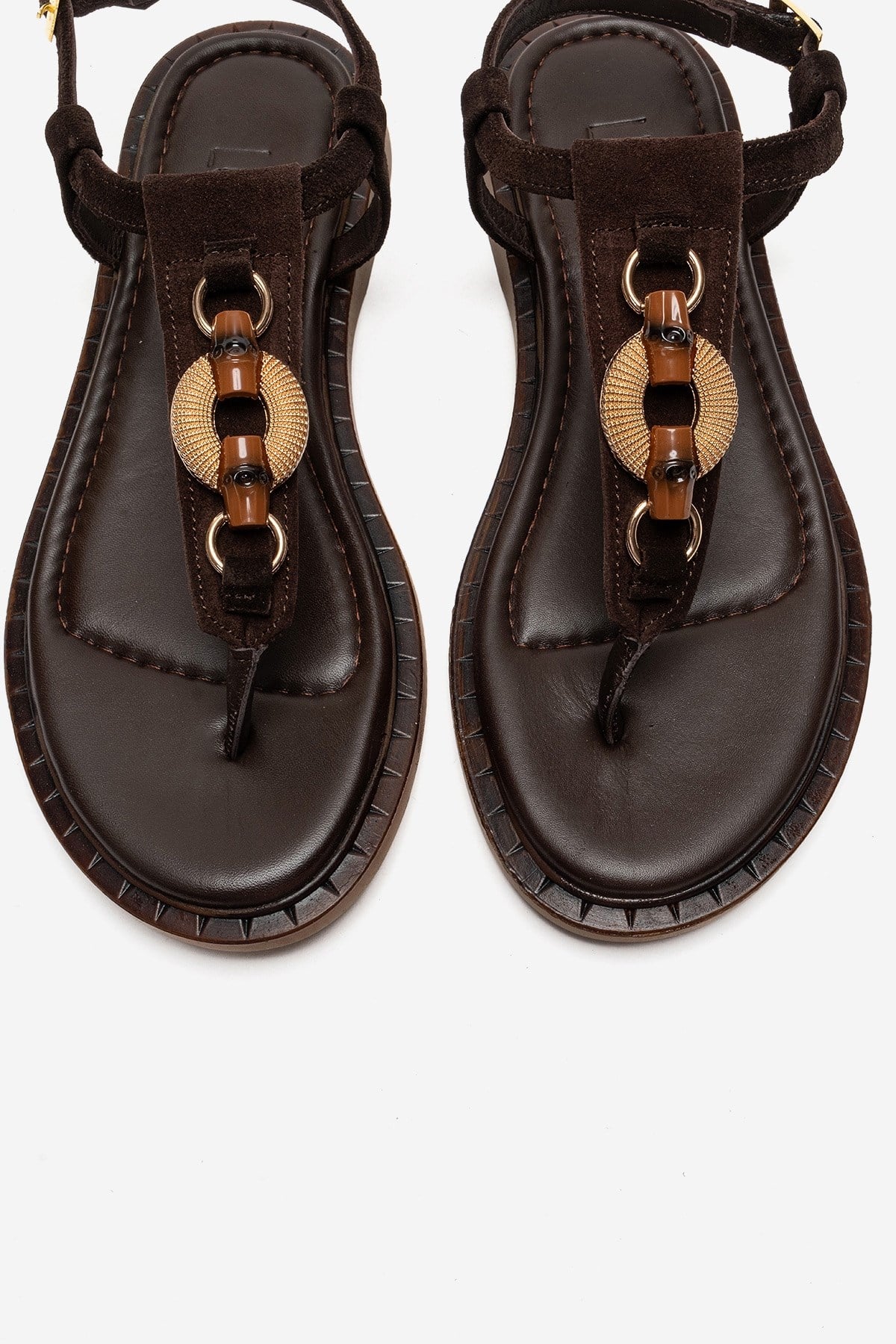 TIANA - Brown Genuine Leather Buckled Toe-Post Sandal (Women) - Image 2