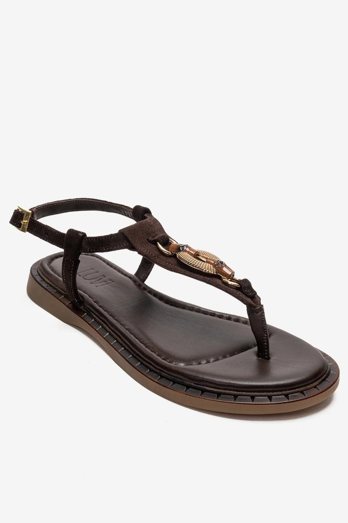 TIANA - Brown Genuine Leather Buckled Toe-Post Sandal (Women) - Image 3