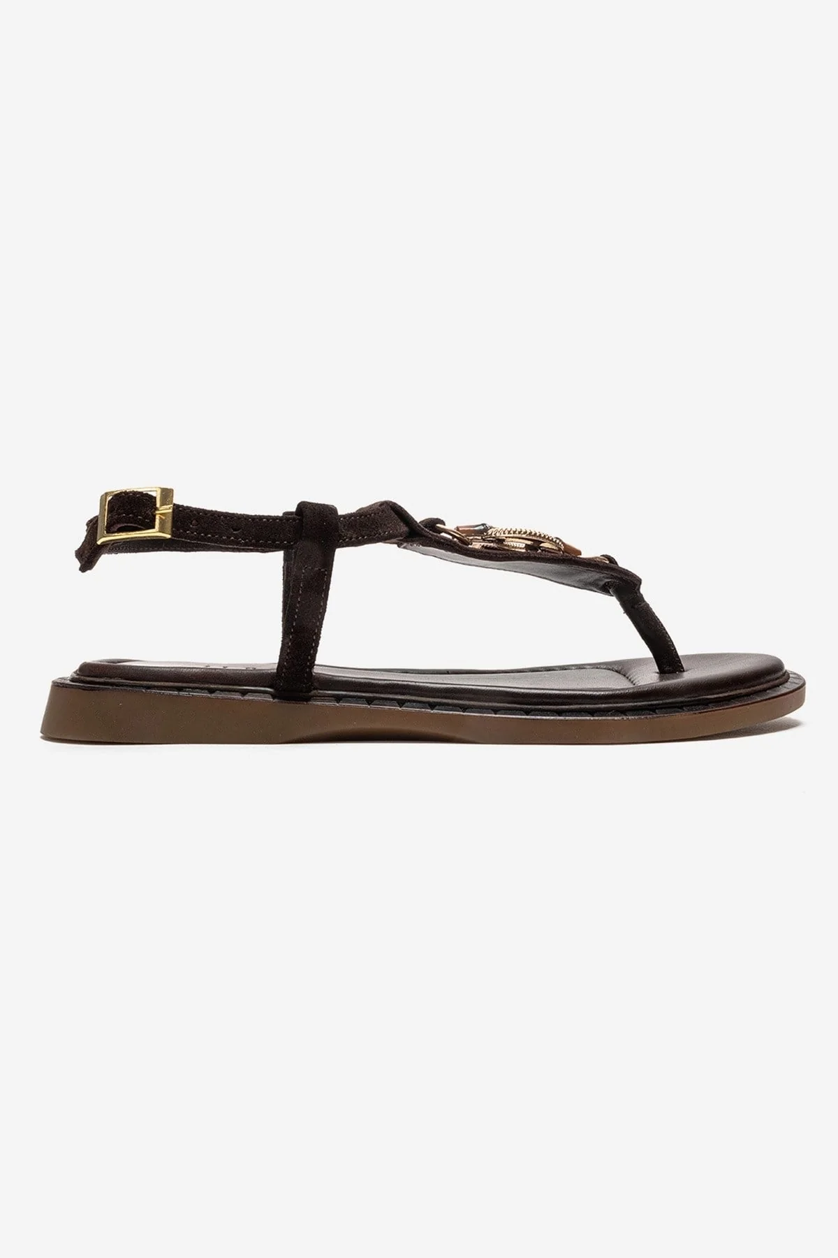 TIANA - Brown Genuine Leather Buckled Toe-Post Sandal (Women) - Image 4