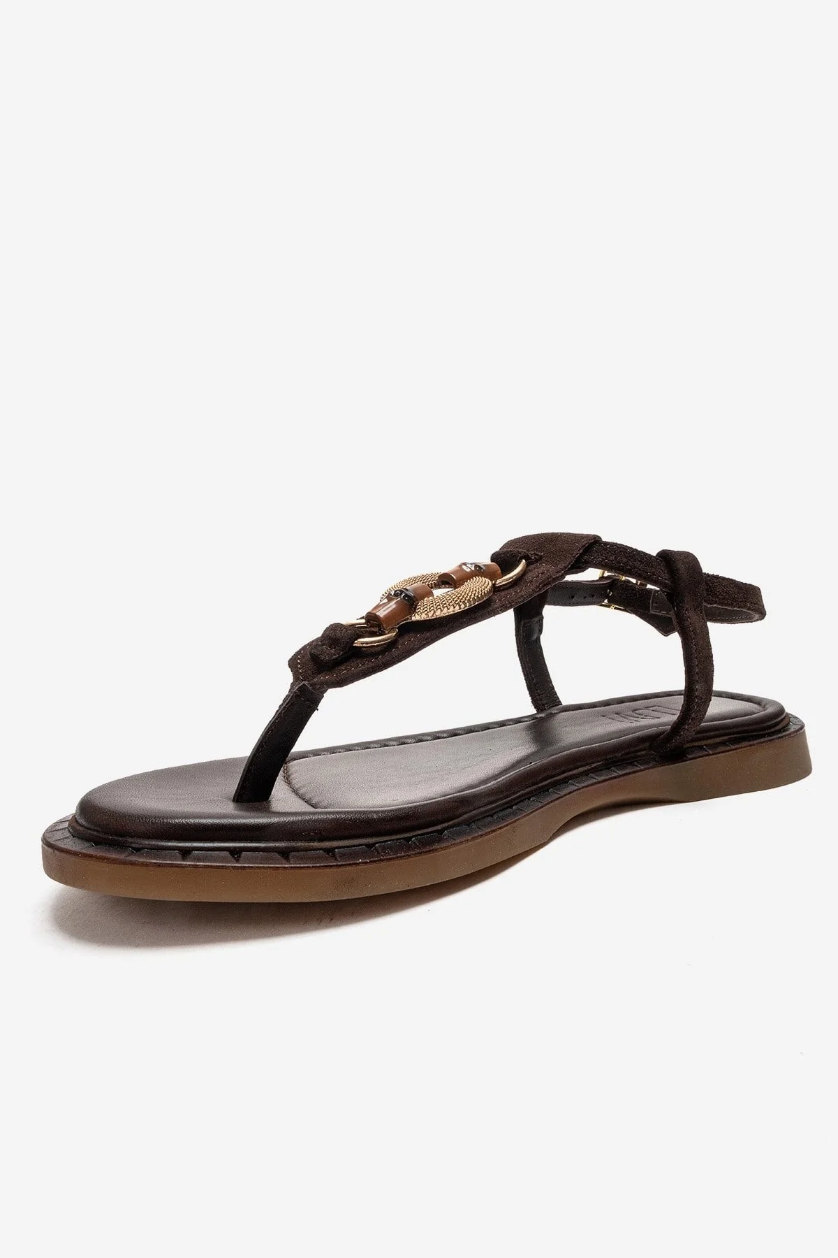 TIANA - Brown Genuine Leather Buckled Toe-Post Sandal (Women) - Image 6