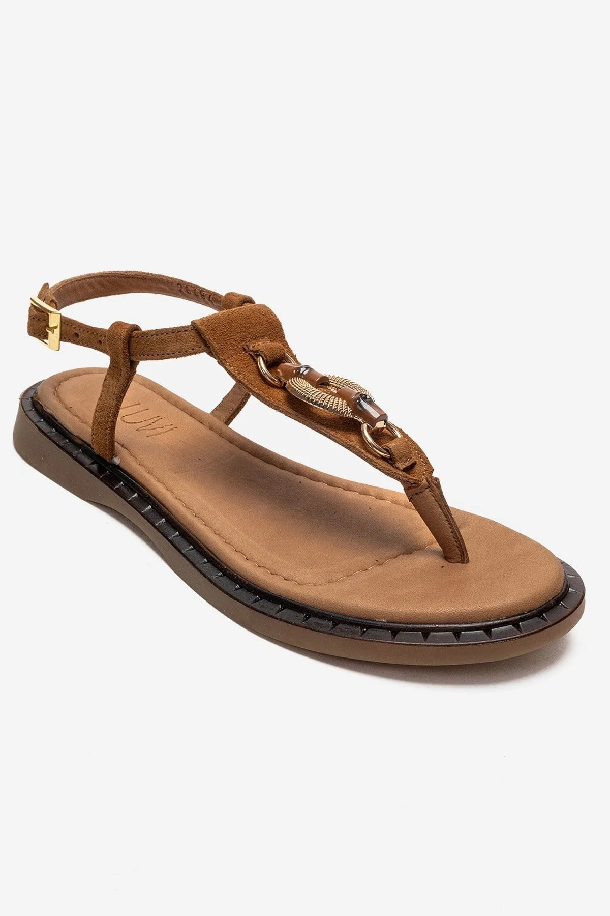 TIANA - Cognac Genuine Leather Buckled Toe-Post Sandal (Women) - Image 3