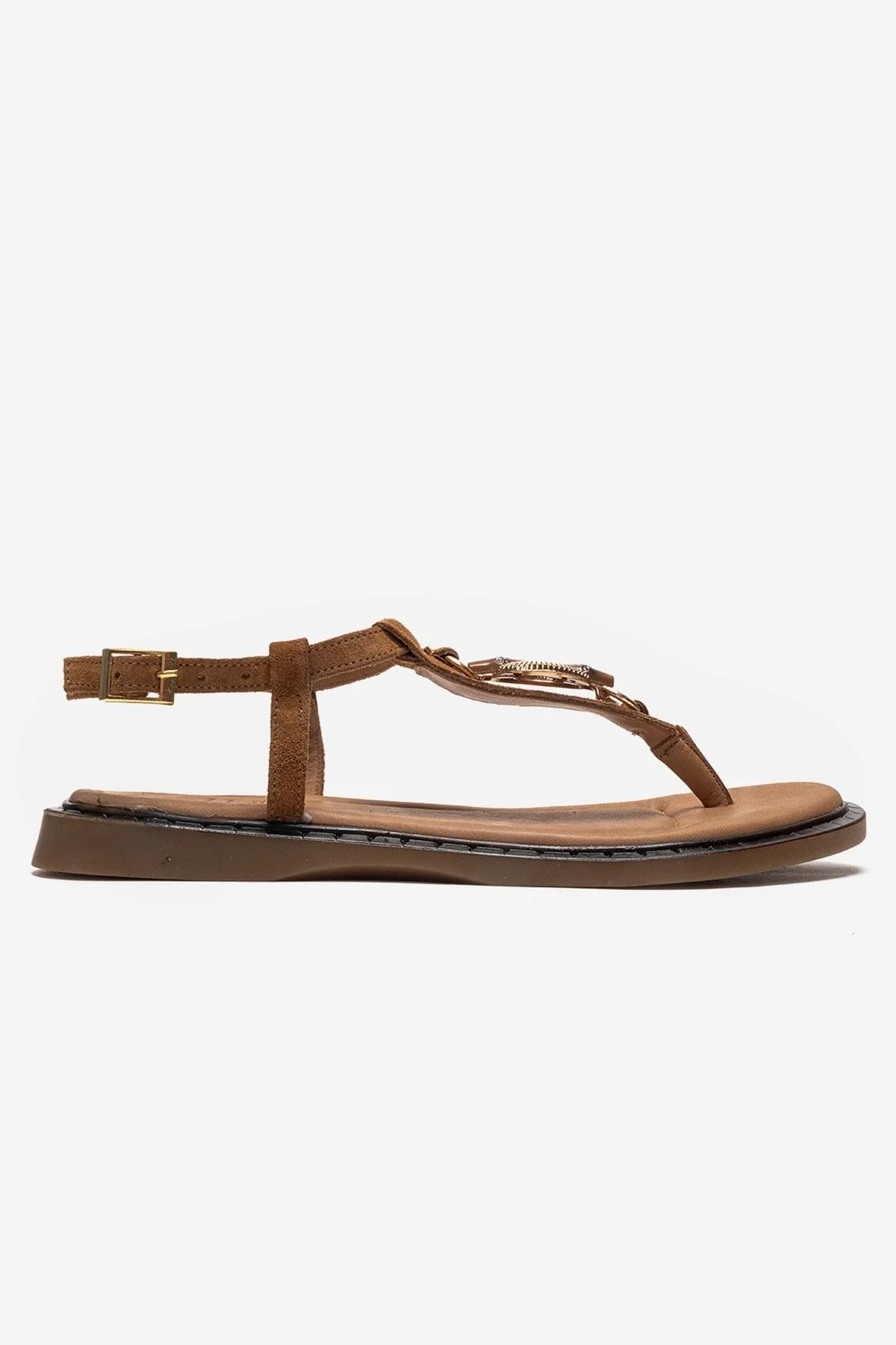 TIANA - Cognac Genuine Leather Buckled Toe-Post Sandal (Women) - Image 4