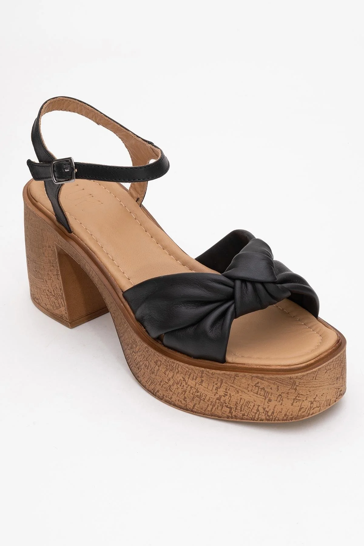 Tily - Black Platform Wedge Leather Sandal (Women) - Image 3