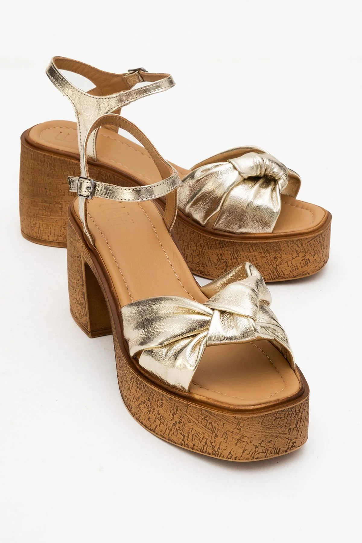 Tily - Gold Platform Wedge Leather Sandal (Women)