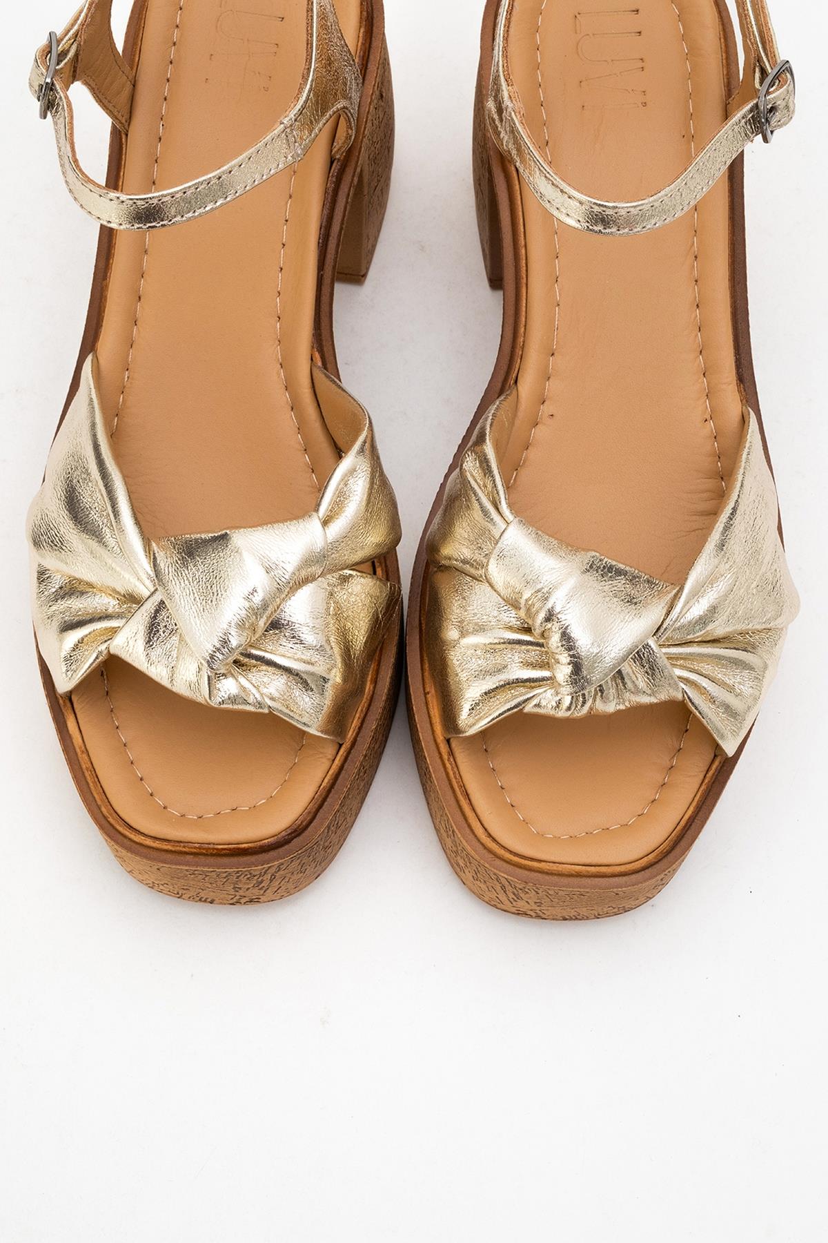 Tily - Gold Platform Wedge Leather Sandal (Women) - Image 2