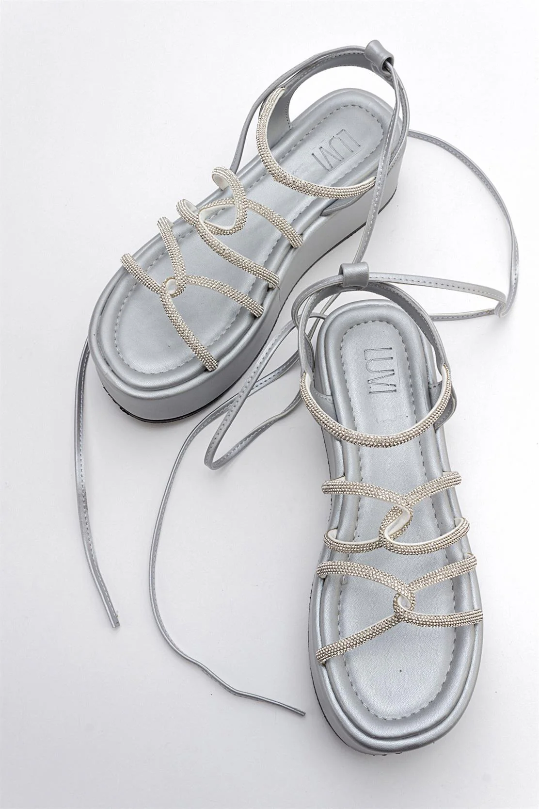 Titan - Gray Stone-Embellished Ankle-Tie Chunky Platform Sandal (Women) - Image 5