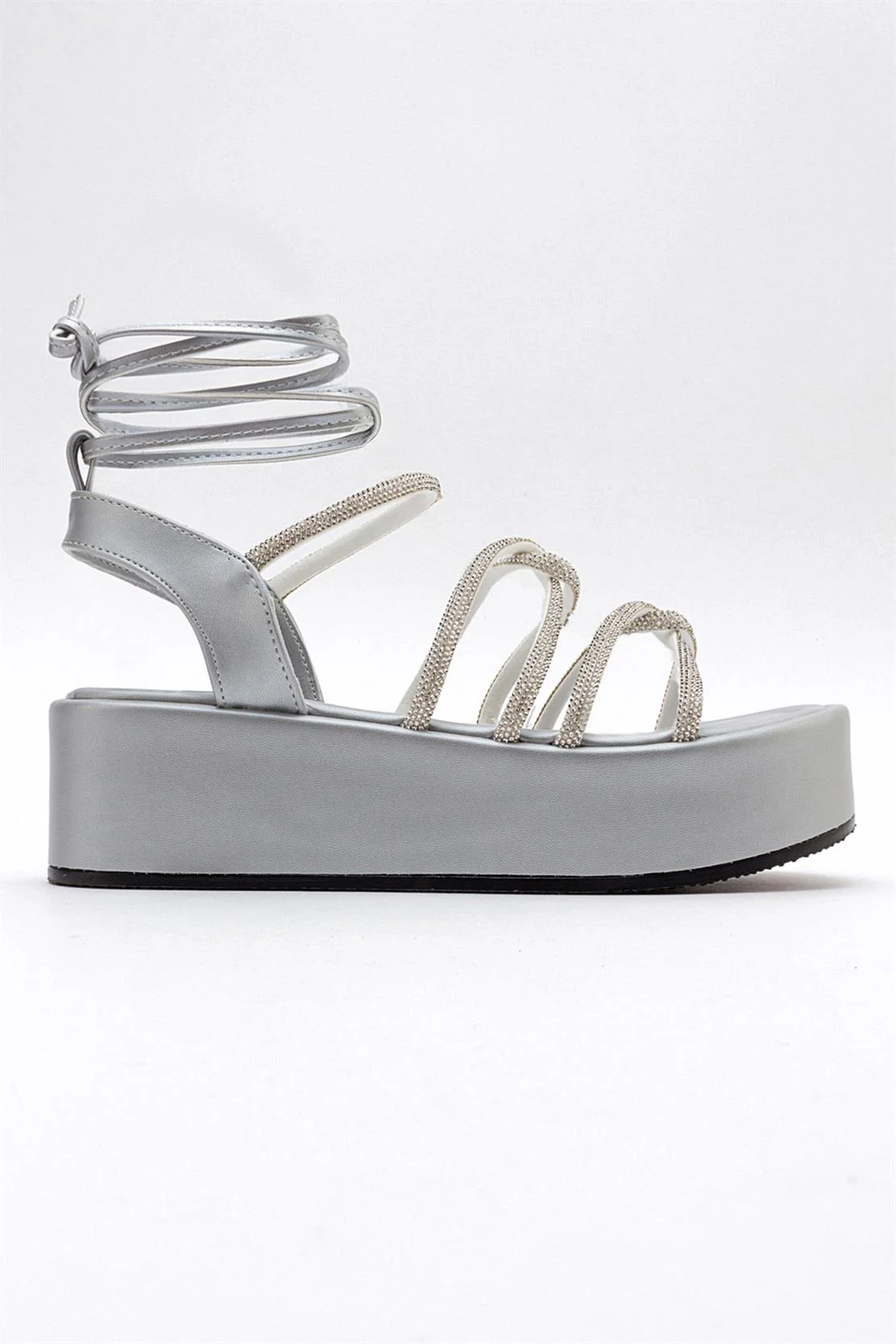 Titan - Gray Stone-Embellished Ankle-Tie Chunky Platform Sandal (Women) - Image 6