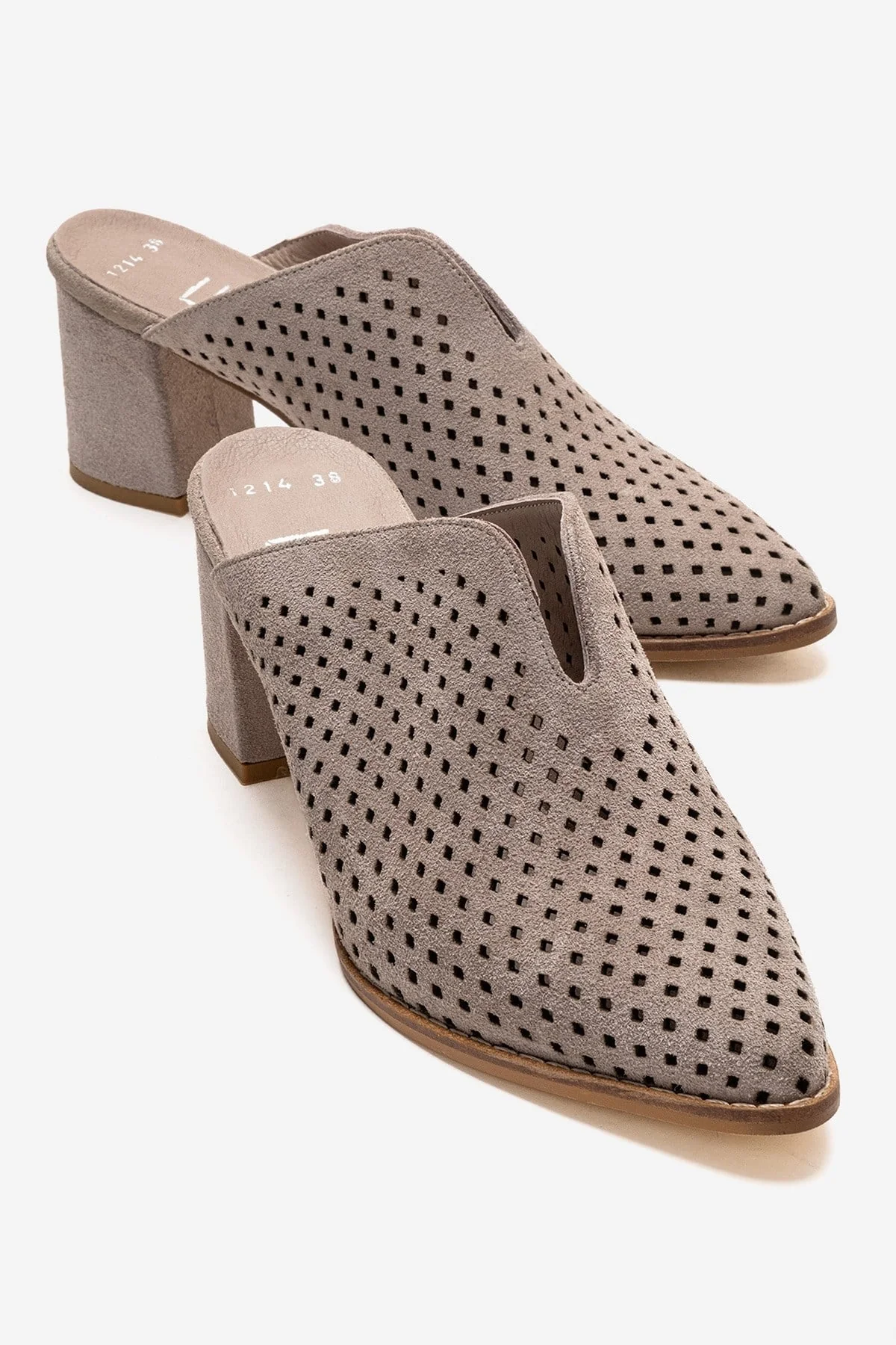 TOEN - Beige Genuine Leather Block Heel Mule (Women)