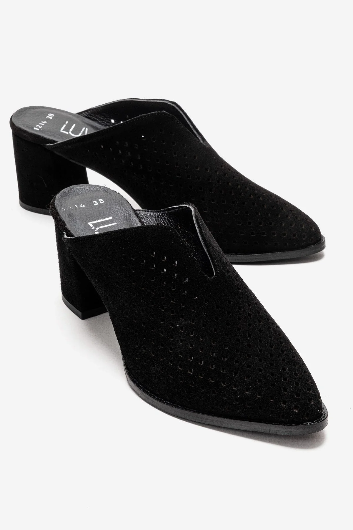TOEN - Black Genuine Suede Leather Block Heel Mule (Women)