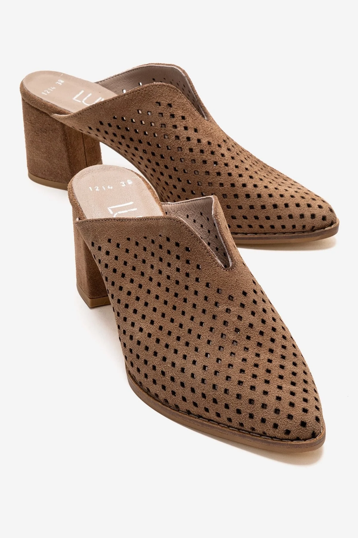 TOEN - Camel Genuine Leather Block Heel Mule (Women)