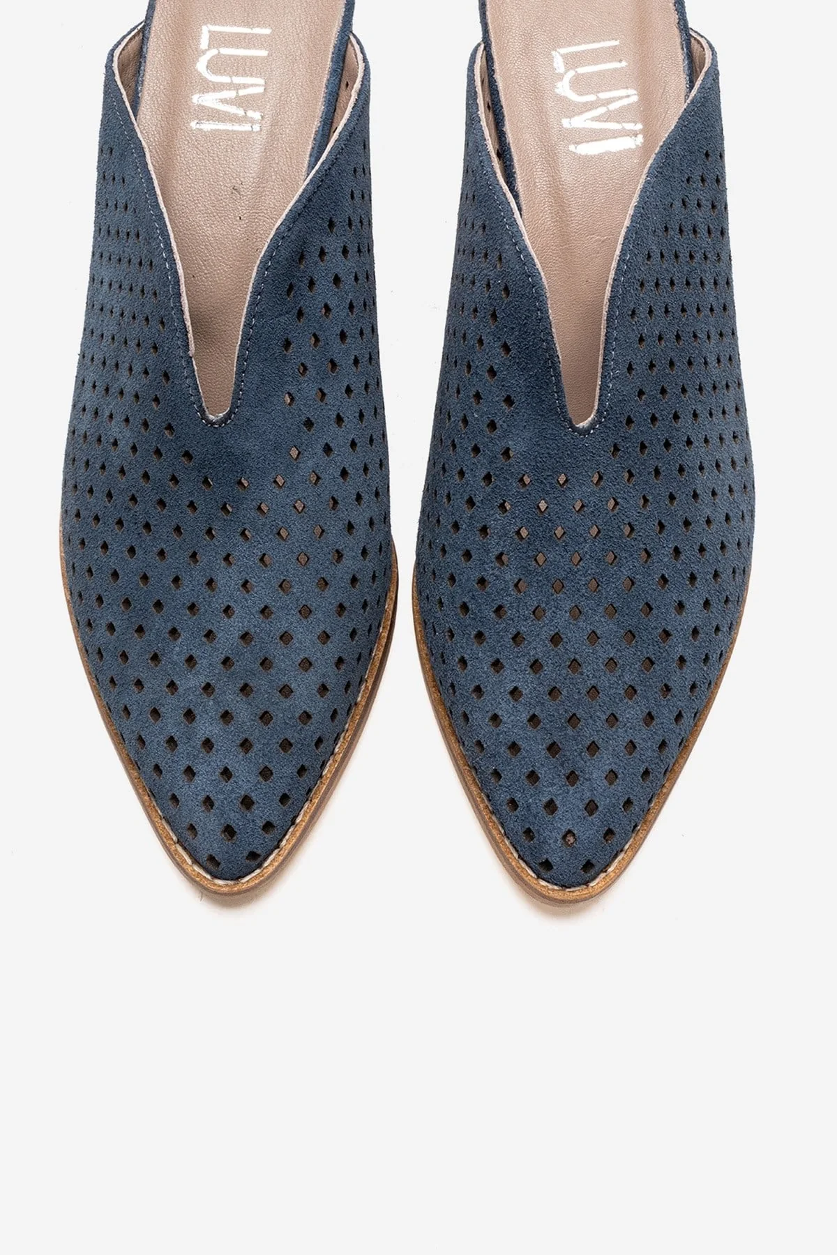 TOEN - Denim Blue Genuine Leather Block Heel Mule (Women) - Image 2