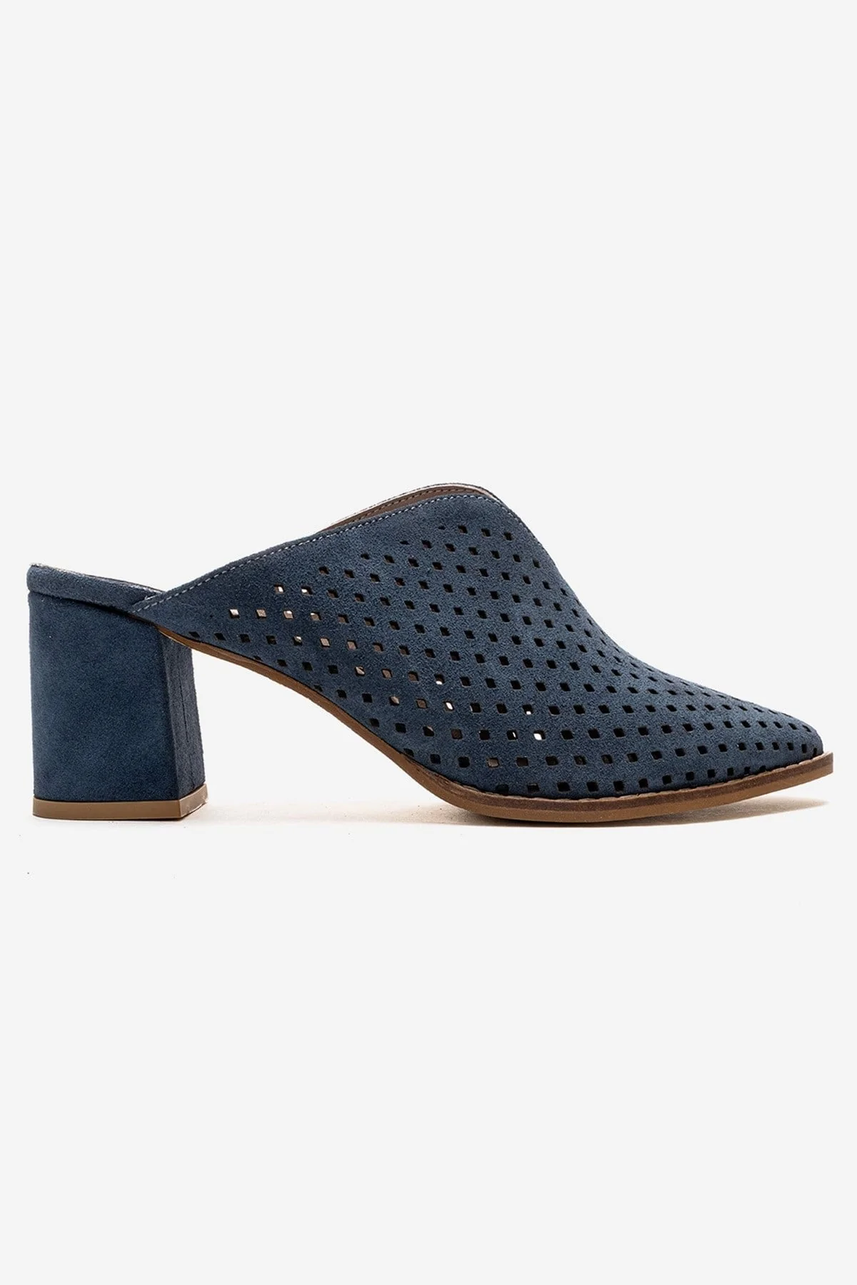 TOEN - Denim Blue Genuine Leather Block Heel Mule (Women) - Image 4