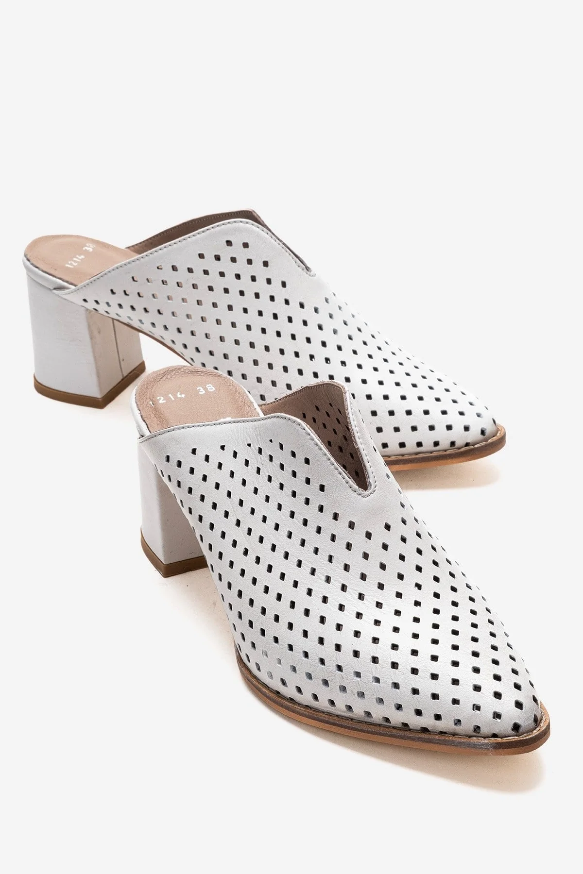 TOEN - White Genuine Leather Block Heel Mule (Women)