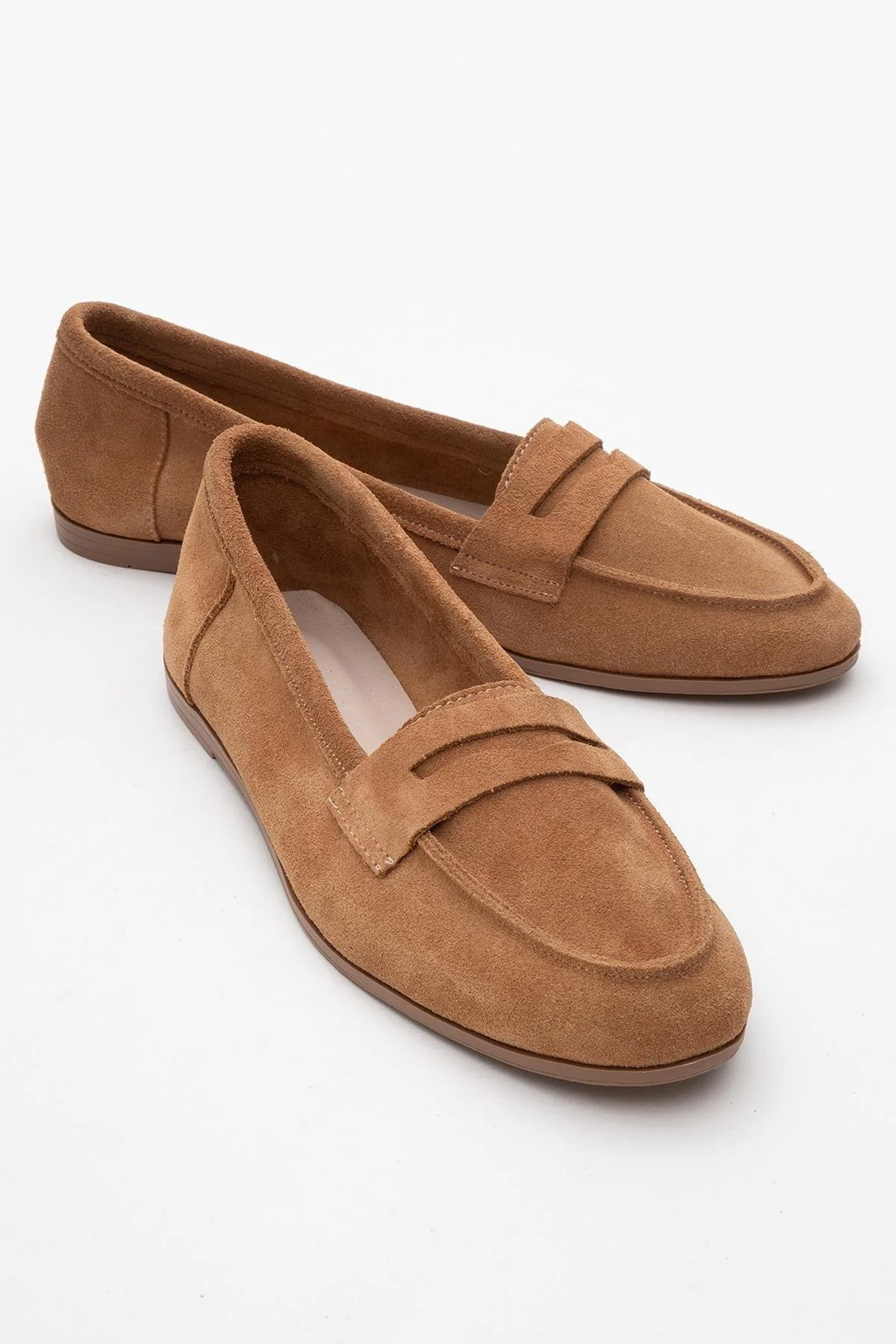 Tory - Taupe Suede Genuine Leather Loafer Shoe (Women)