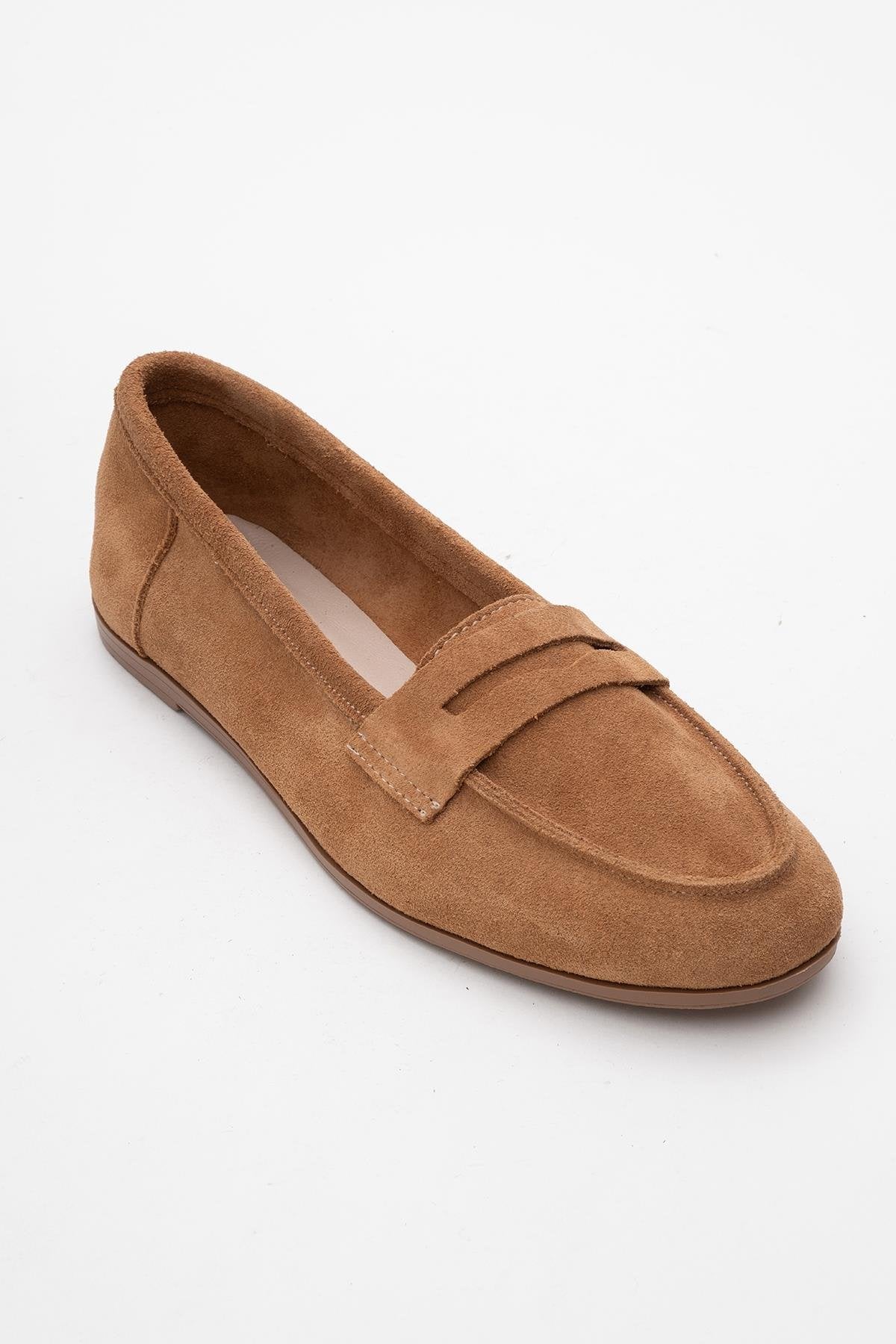 Tory - Taupe Suede Genuine Leather Loafer Shoe (Women) - Image 3