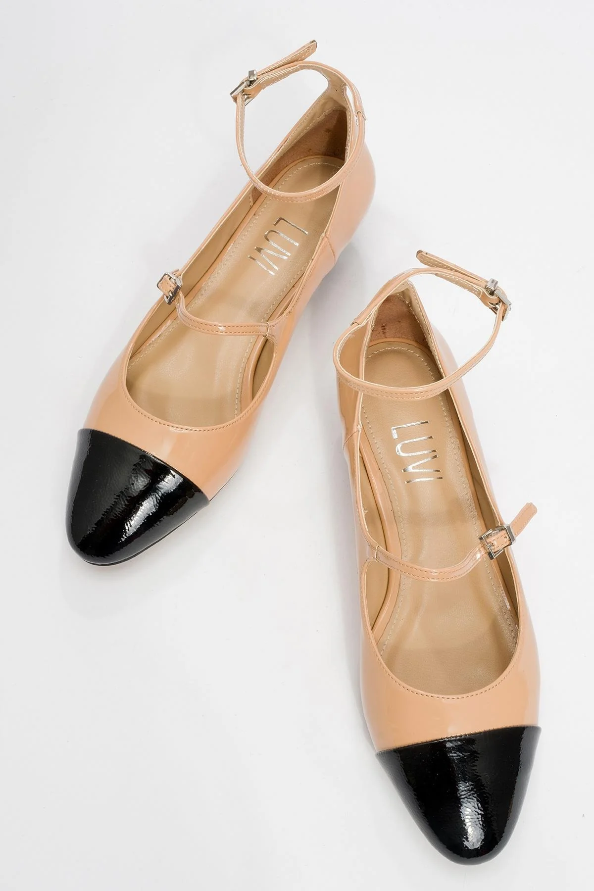 Uster - Taupe-Black Patent Low Block Heel Shoe (Women) - Image 3