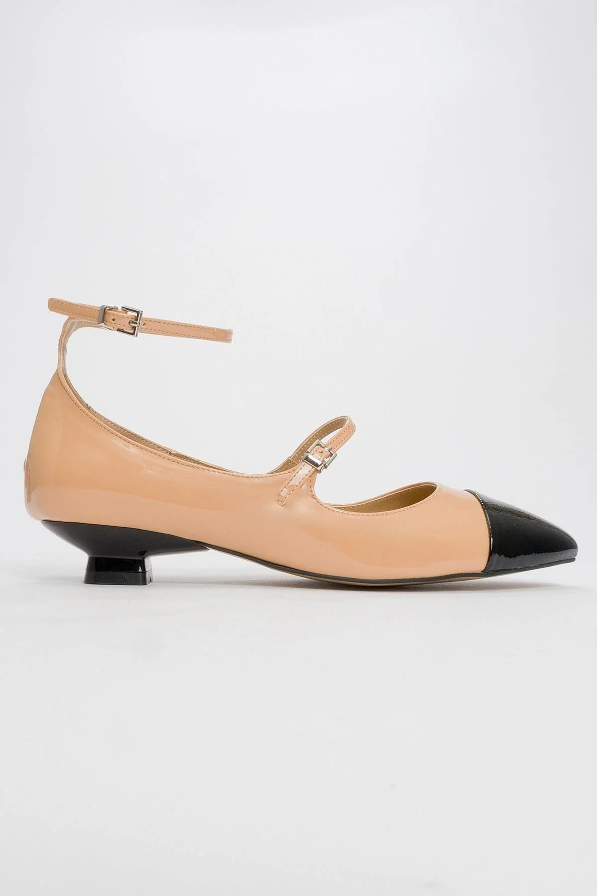 Uster - Taupe-Black Patent Low Block Heel Shoe (Women) - Image 4