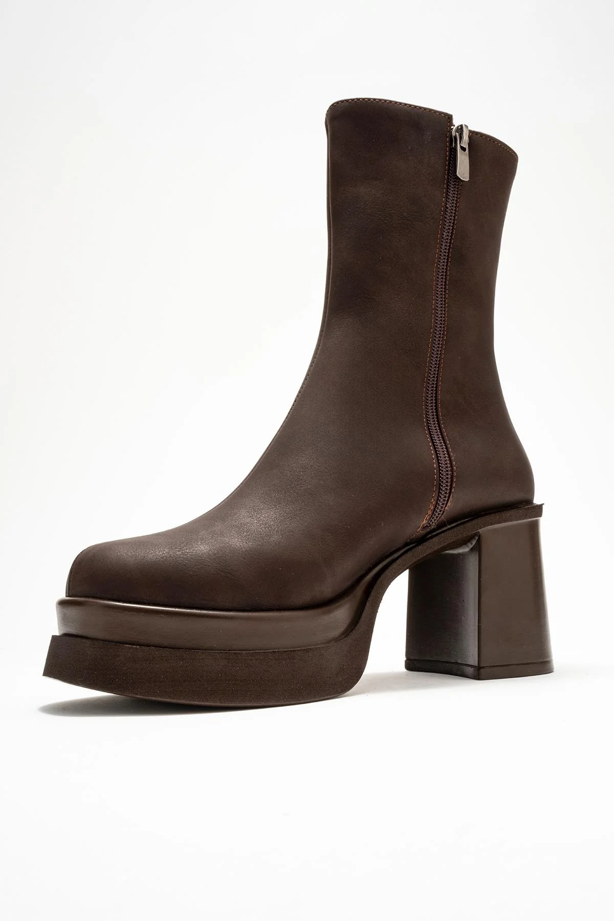 Valen - Brown Nubuck Platform Heel Boot (Women) - Image 4