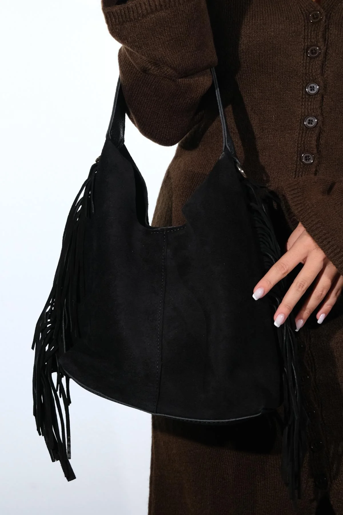 VALS - Black Genuine Suede Leather Shoulder Bag (Women) - Image 2