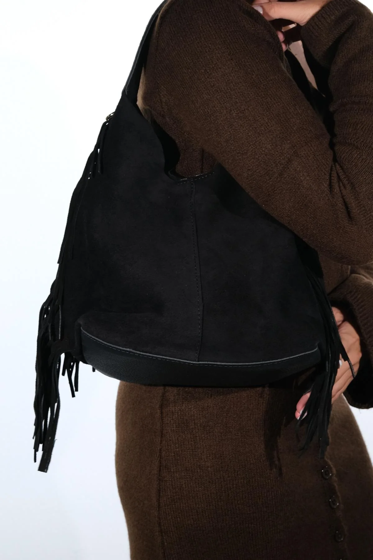 VALS - Black Genuine Suede Leather Shoulder Bag (Women) - Image 5