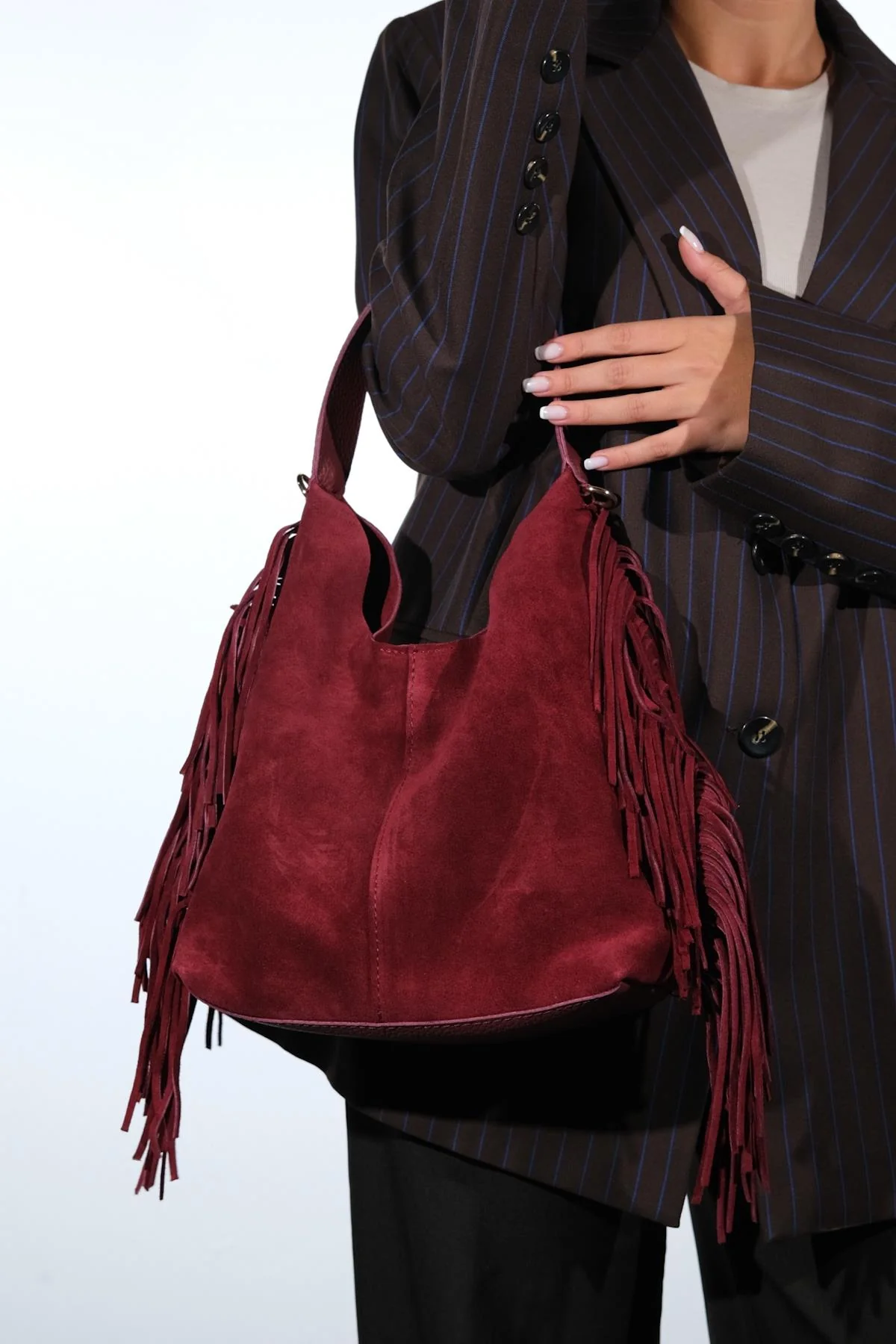 VALS - Burgundy Genuine Suede Leather Shoulder Bag (Women) - Image 2