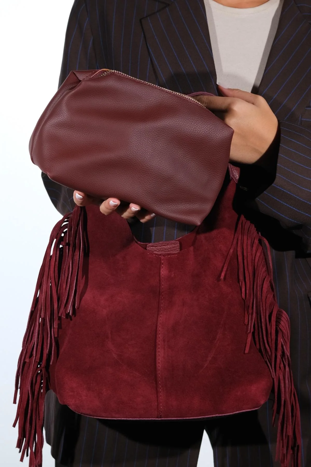 VALS - Burgundy Genuine Suede Leather Shoulder Bag (Women) - Image 3