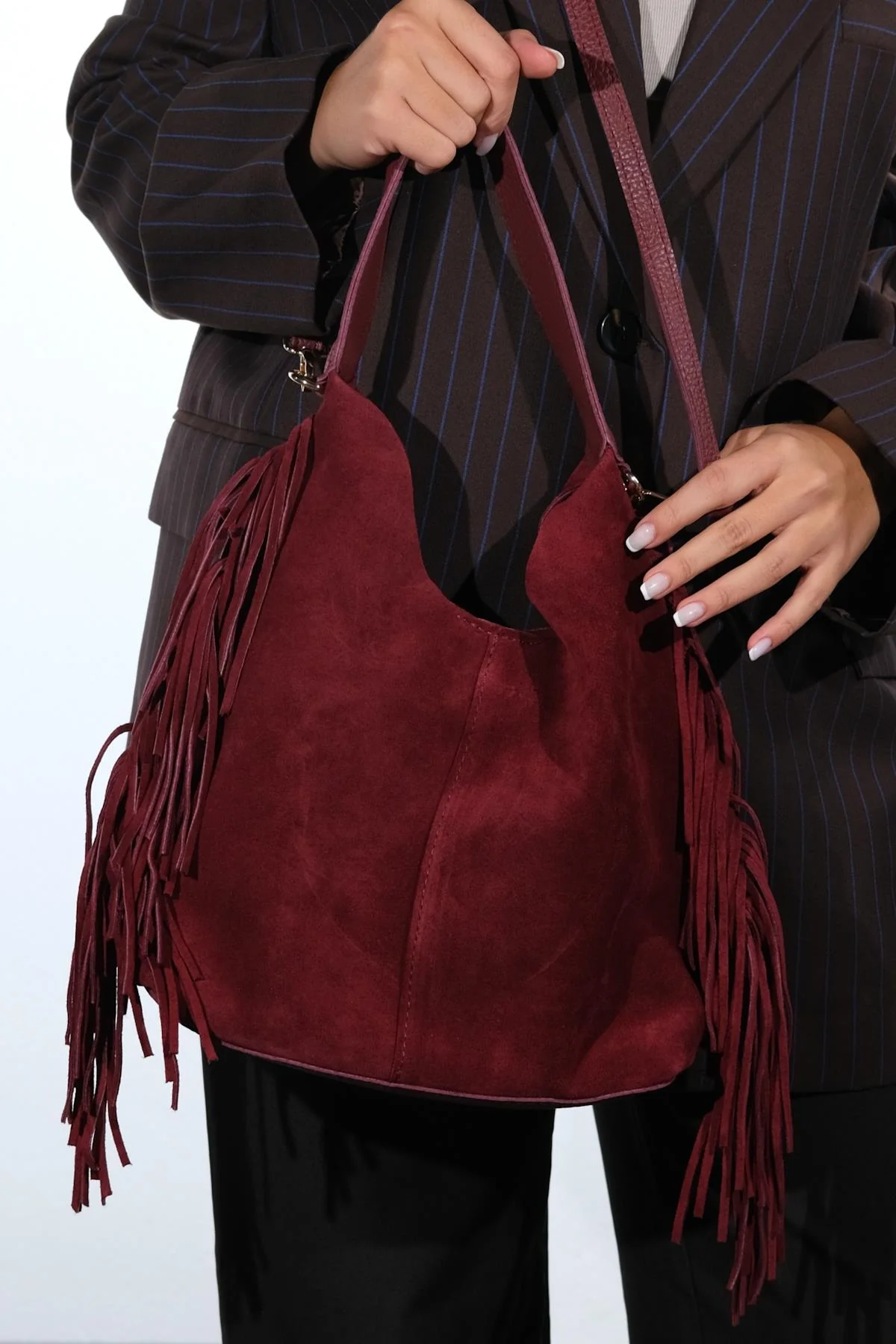 VALS - Burgundy Genuine Suede Leather Shoulder Bag (Women) - Image 7