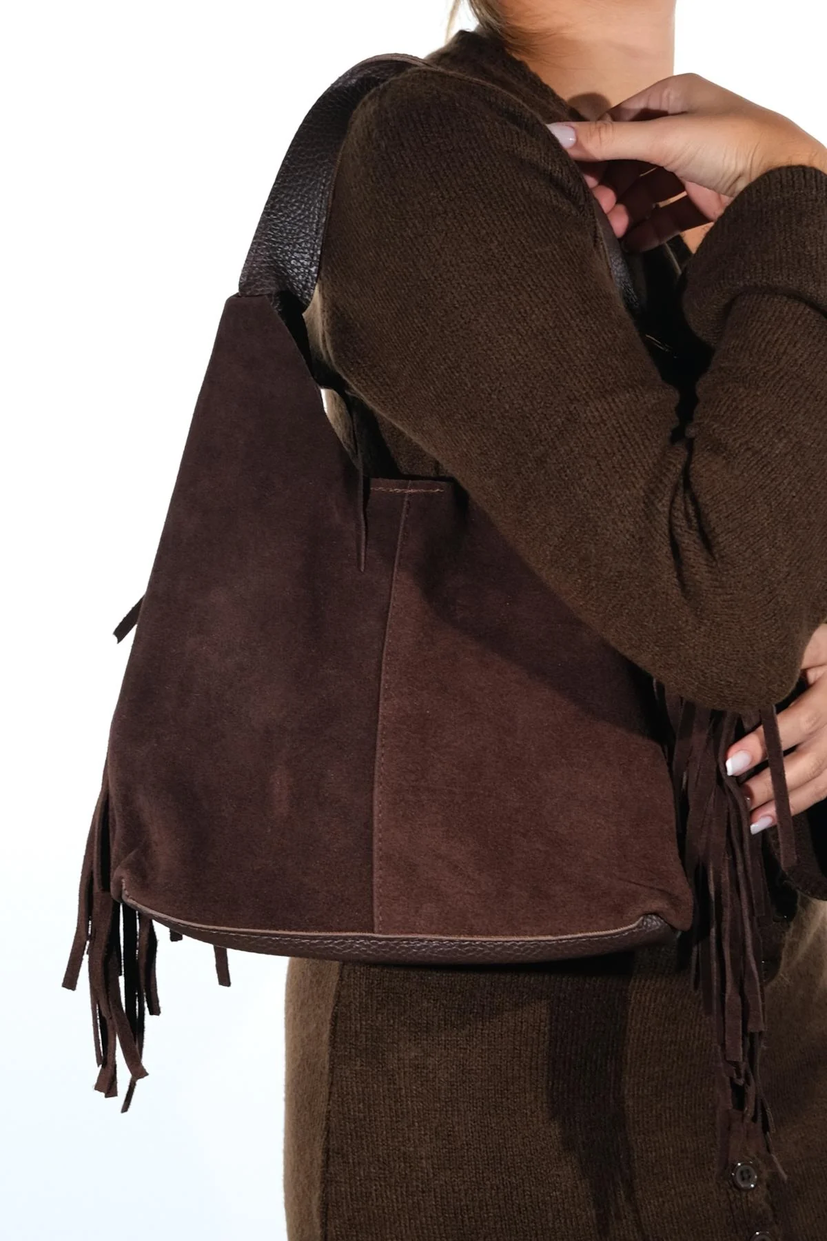 VALS - Cognac Genuine Suede Leather Shoulder Bag (Women) - Image 2