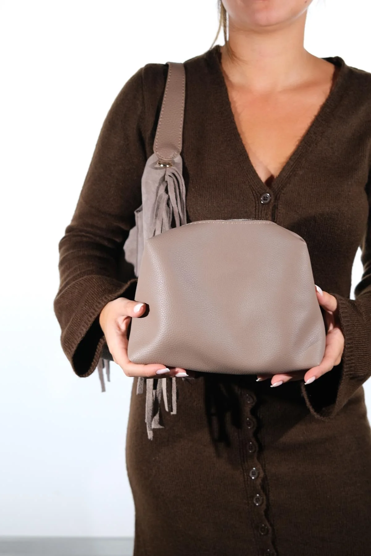 VALS - Taupe Genuine Leather Shoulder Bag (Women) - Image 3