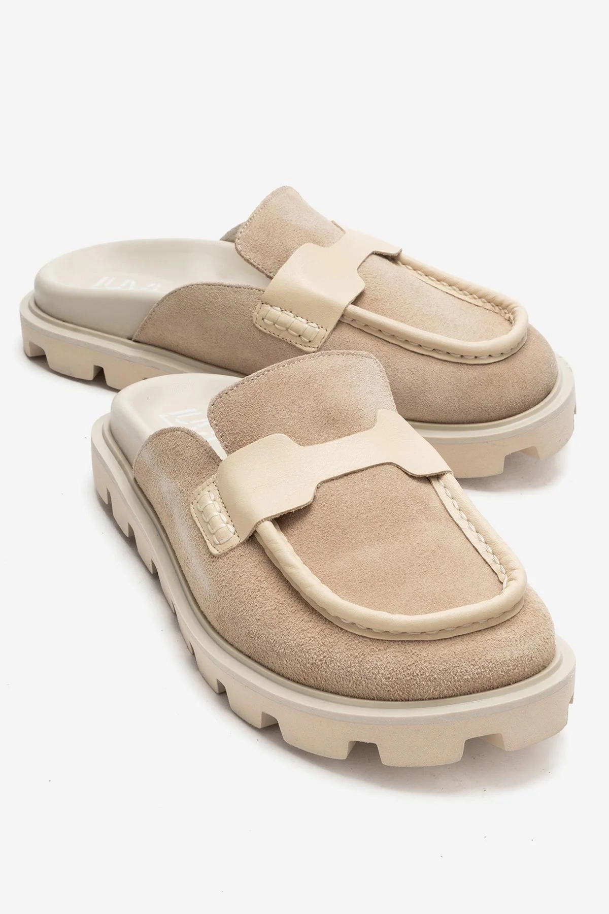 VELA - Beige Genuine Suede Leather Low Heel Mule (Women)