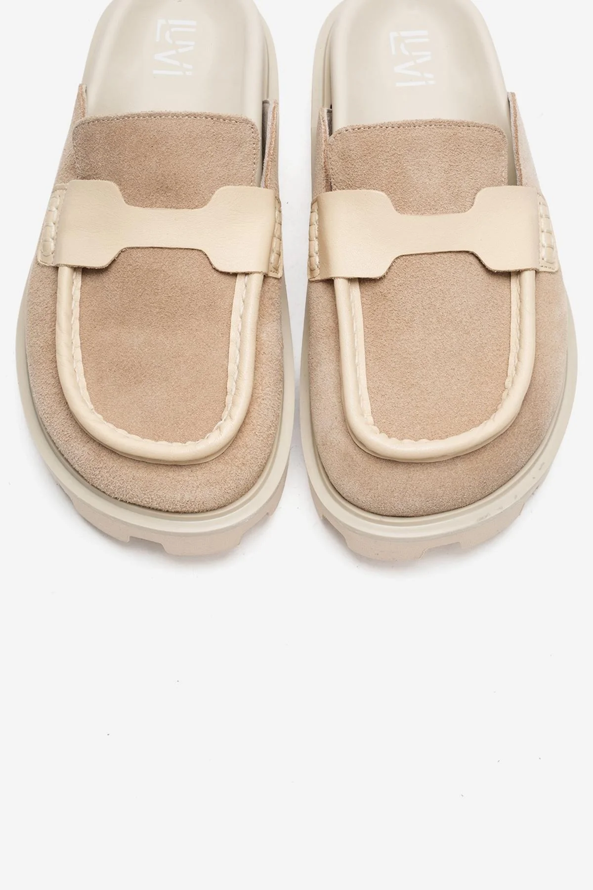 VELA - Beige Genuine Suede Leather Low Heel Mule (Women) - Image 2