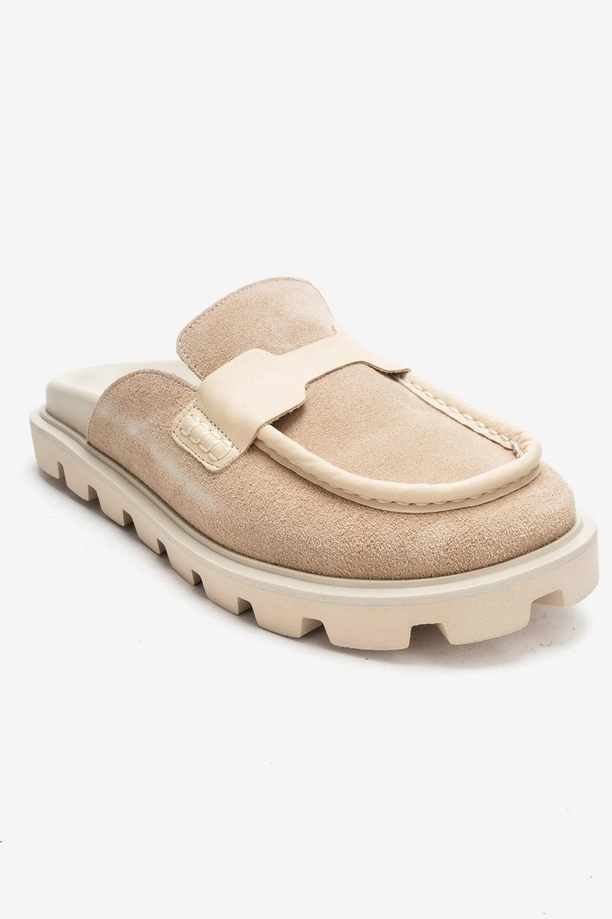 VELA - Beige Genuine Suede Leather Low Heel Mule (Women) - Image 3