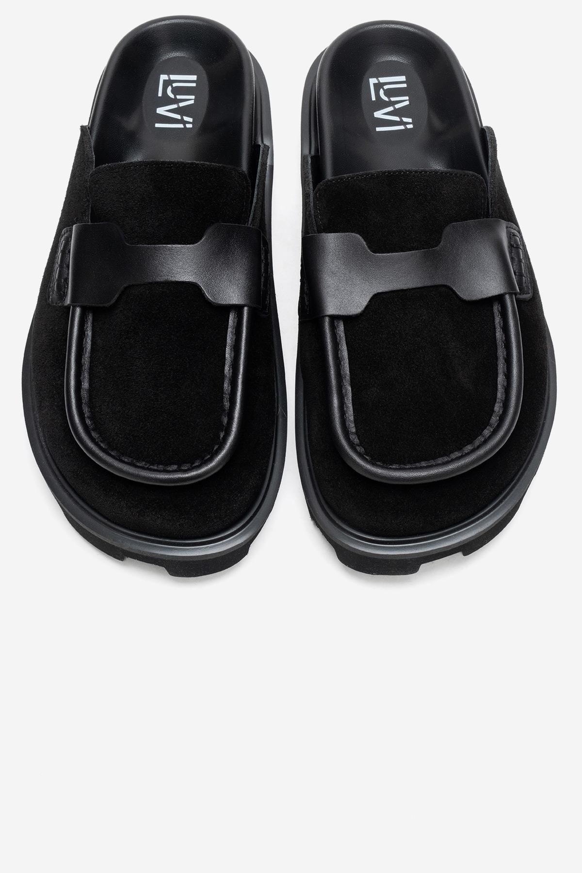 VELA - Black Genuine Suede Leather Low Heel Mule (Women) - Image 2