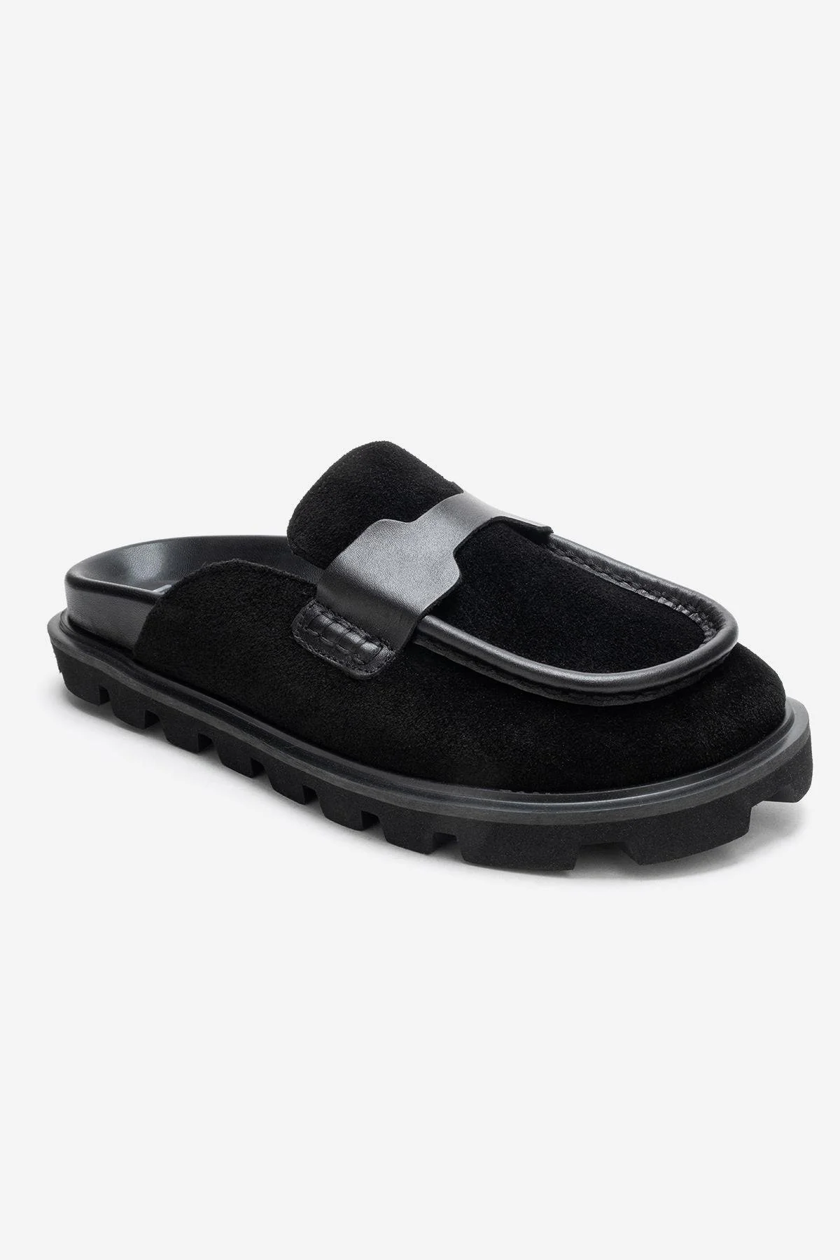VELA - Black Genuine Suede Leather Low Heel Mule (Women) - Image 3