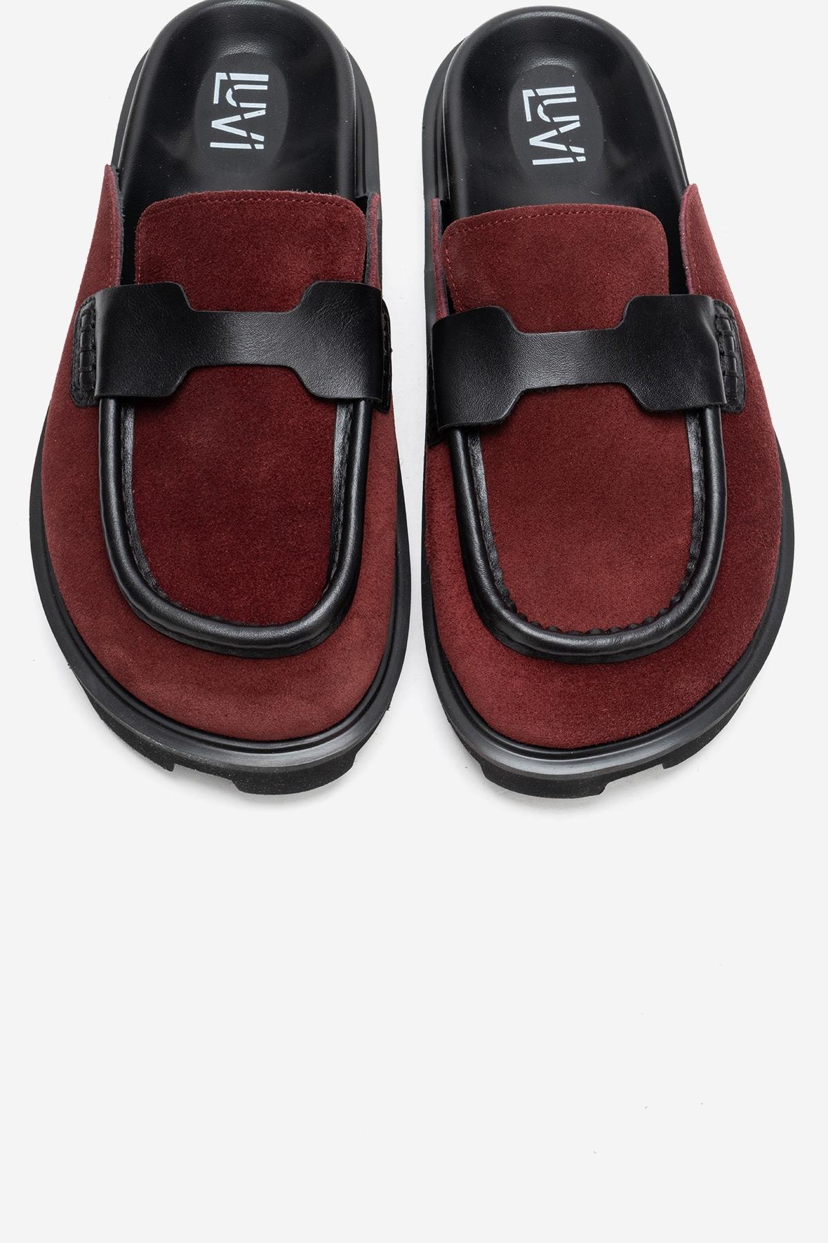 VELA - Burgundy Genuine Suede Leather Low Heel Mule (Women) - Image 2