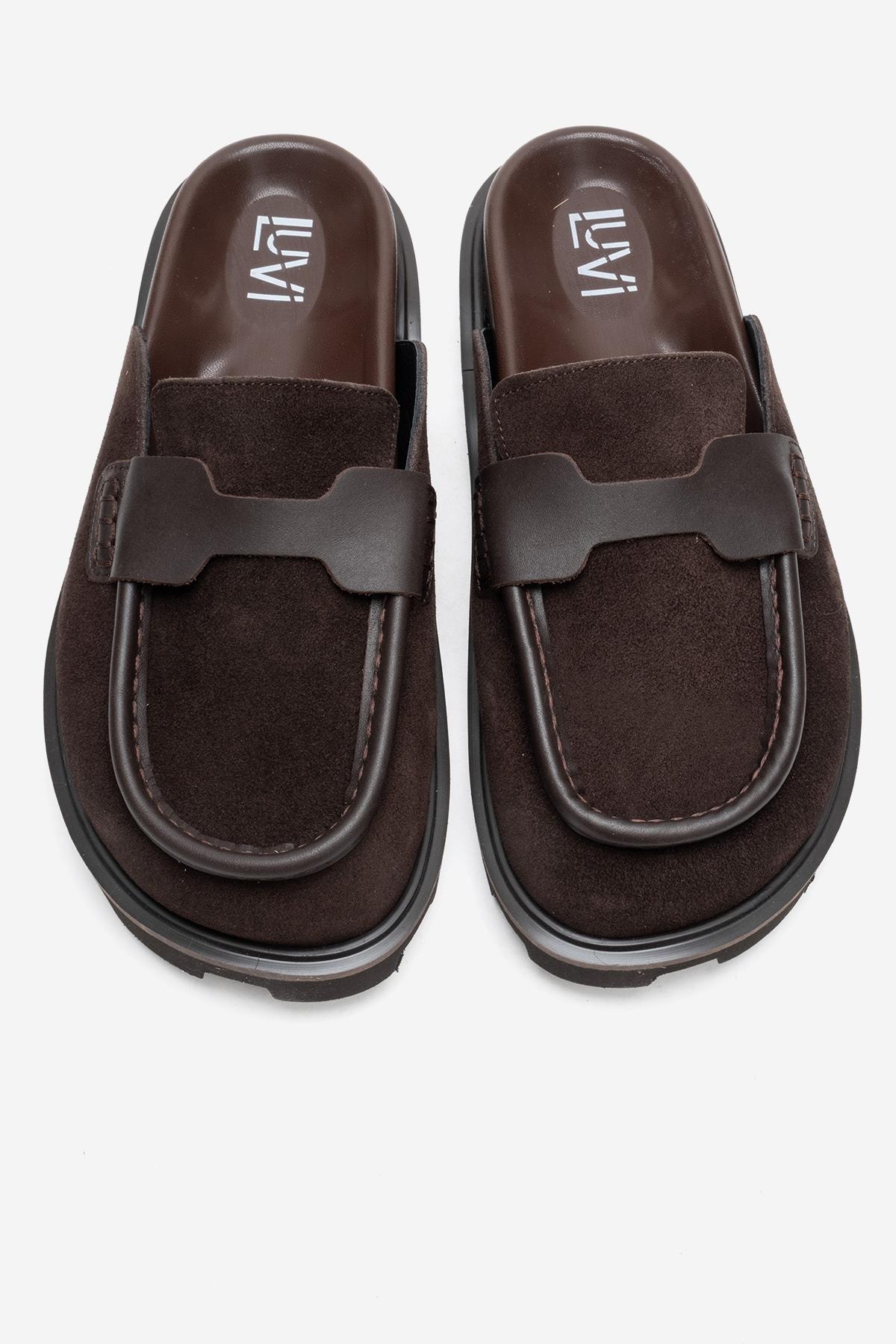 VELA - Cognac Genuine Suede Leather Low Heel Mule (Women) - Image 2