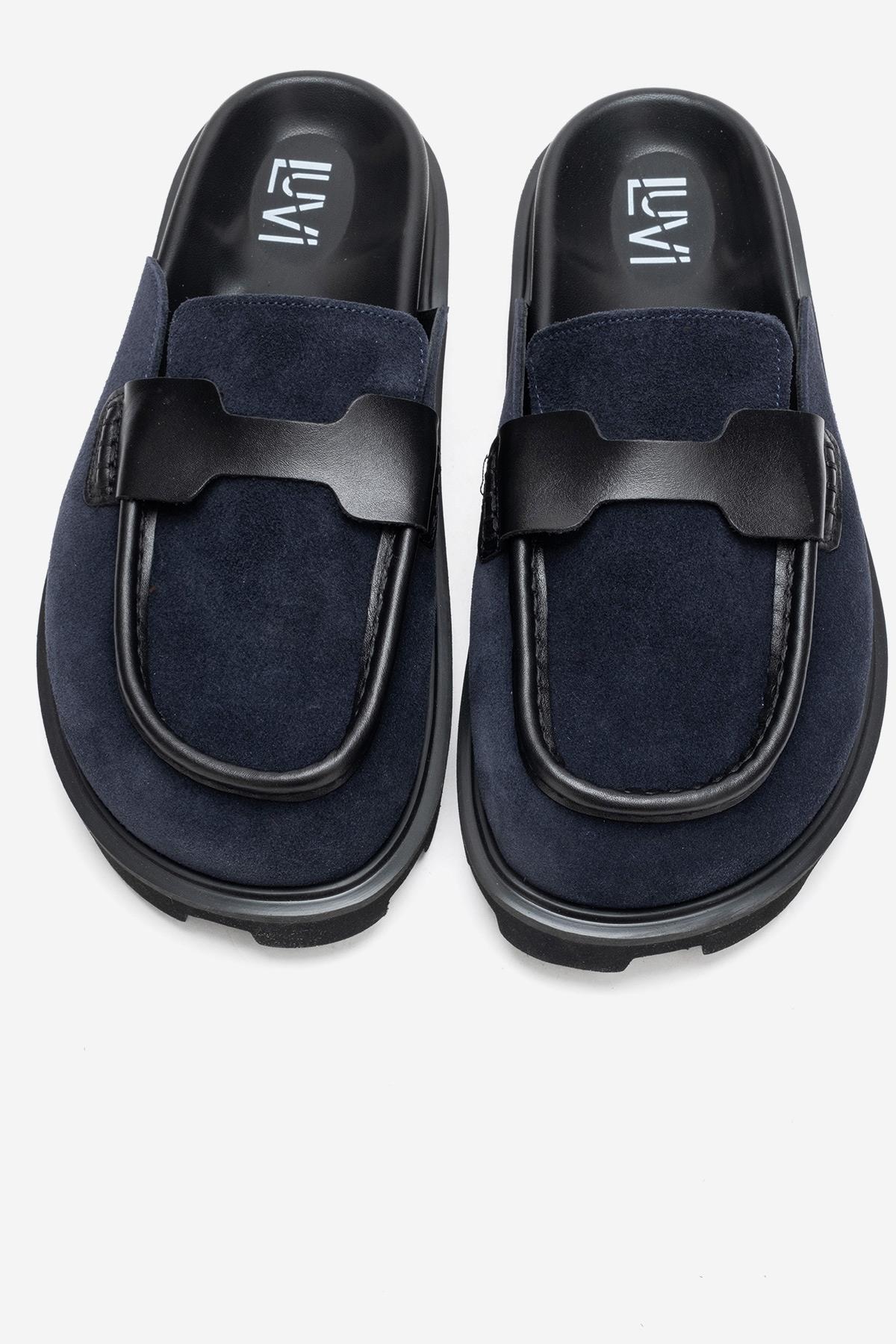 VELA - Navy Genuine Suede Leather Low Heel Mule (Women) - Image 2