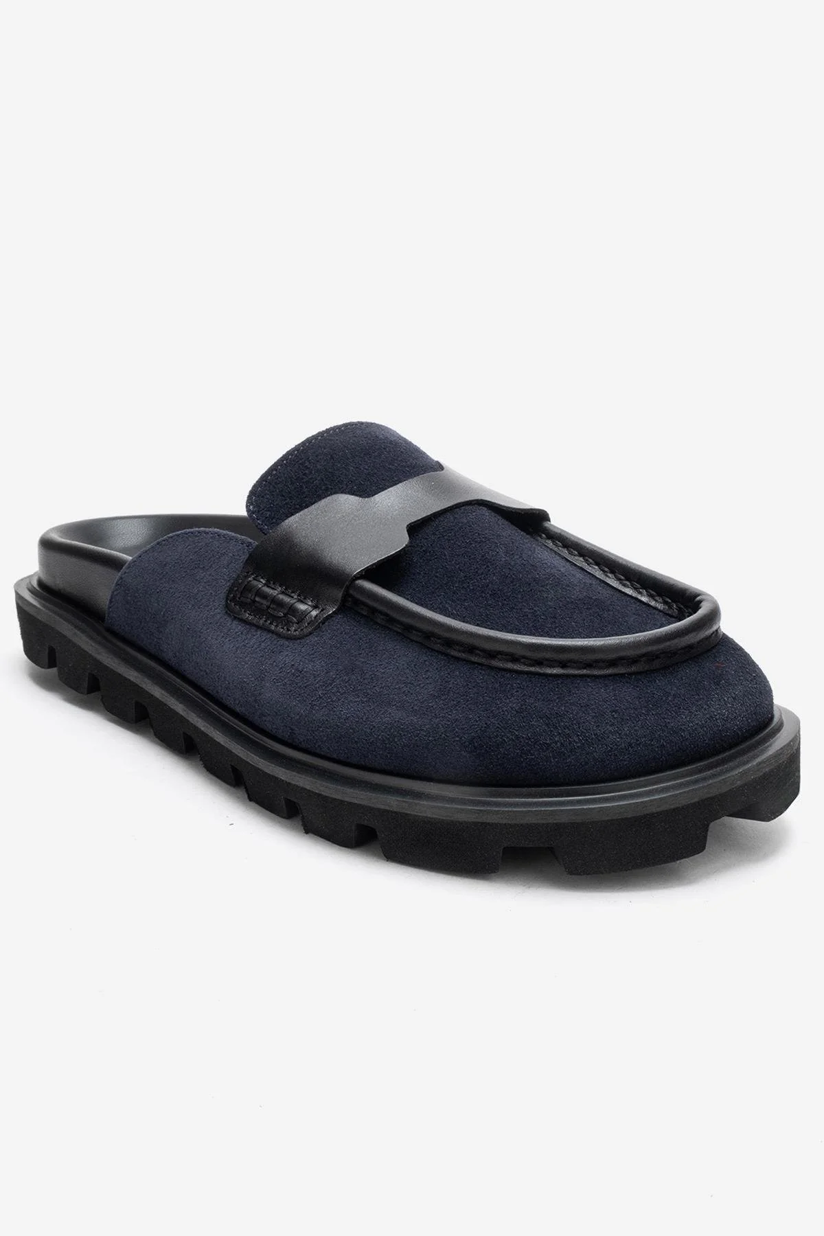 VELA - Navy Genuine Suede Leather Low Heel Mule (Women) - Image 3