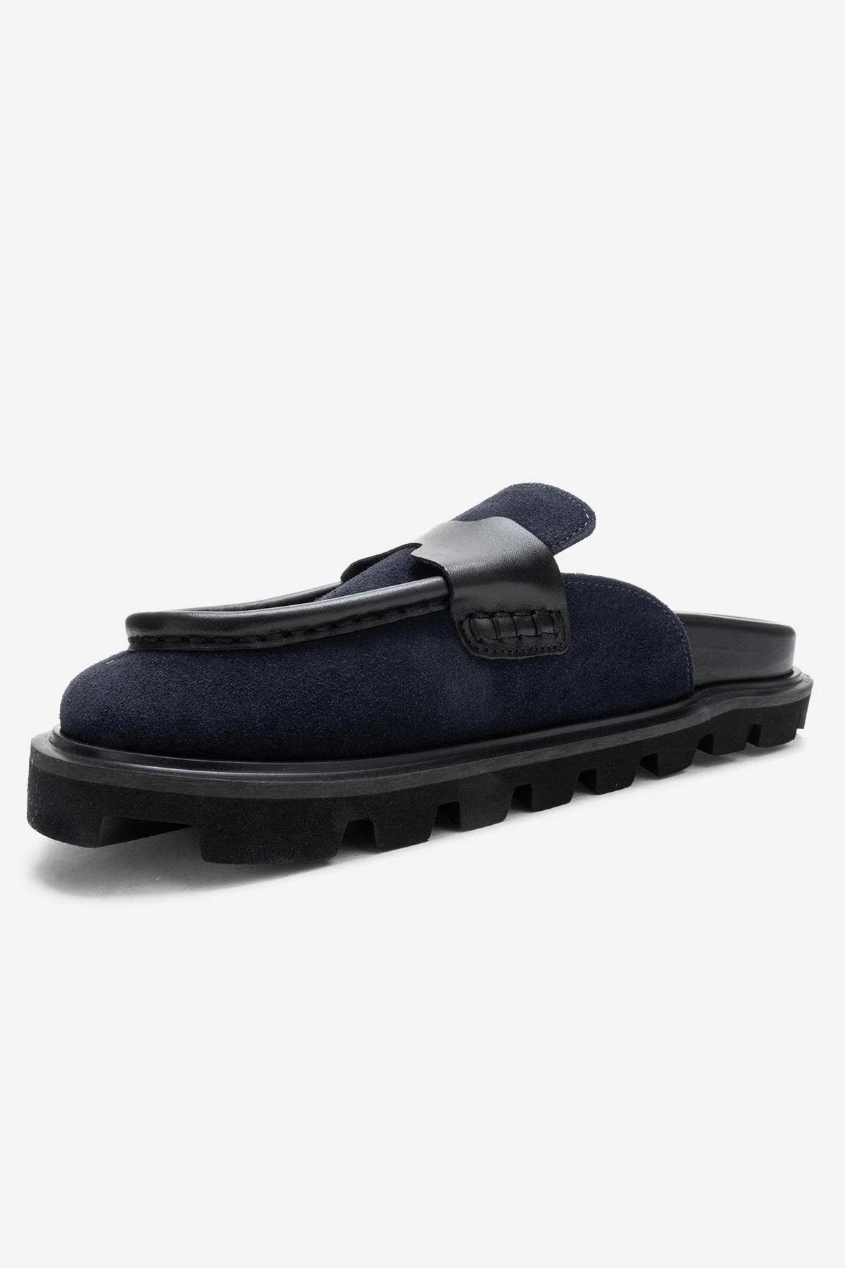 VELA - Navy Genuine Suede Leather Low Heel Mule (Women) - Image 4