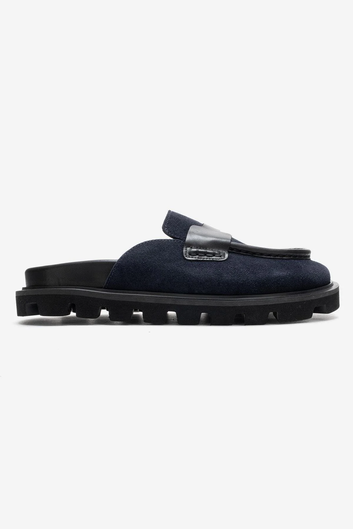 VELA - Navy Genuine Suede Leather Low Heel Mule (Women) - Image 6