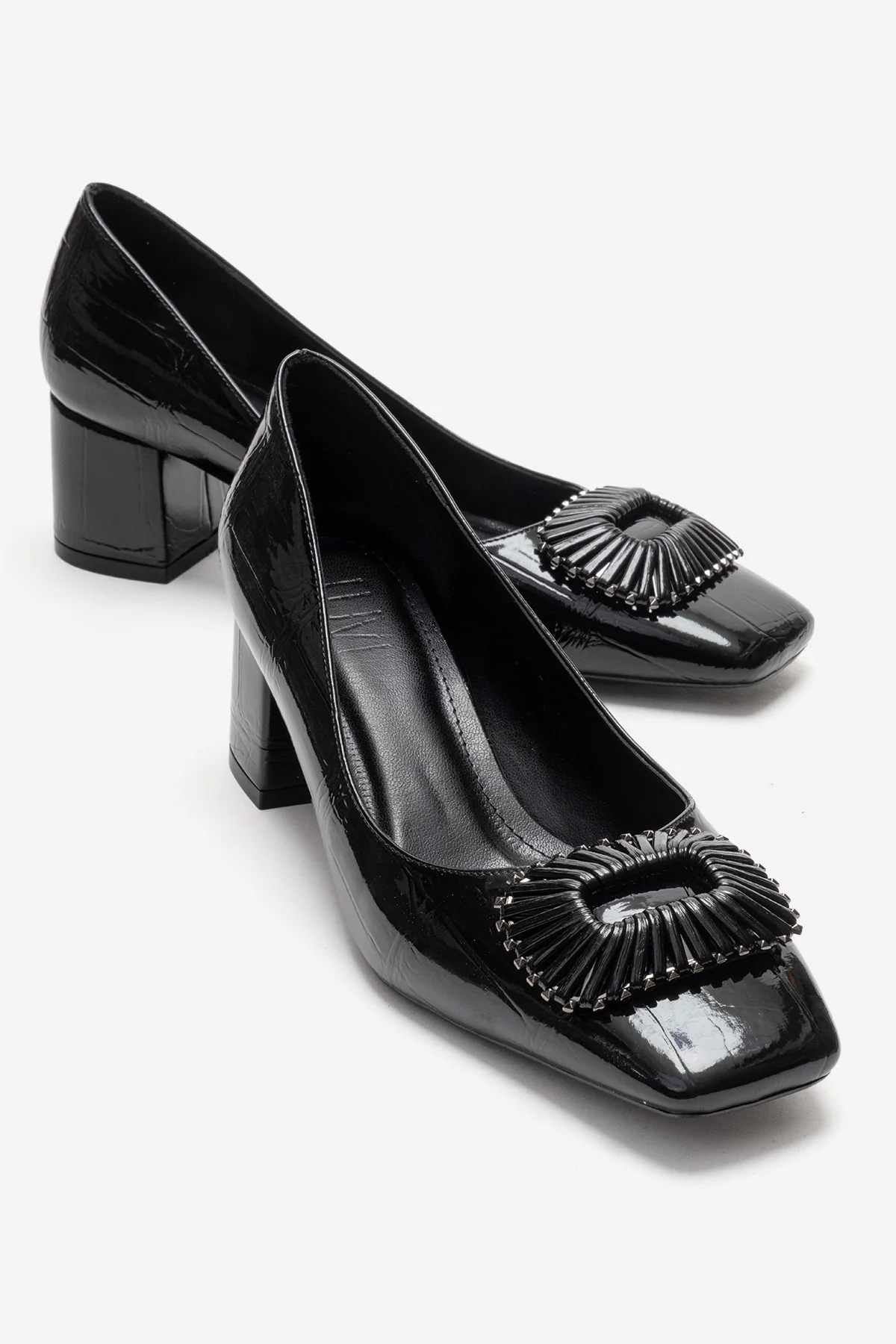 VELORA - Black Buckled Block Heel Shoe (Women)