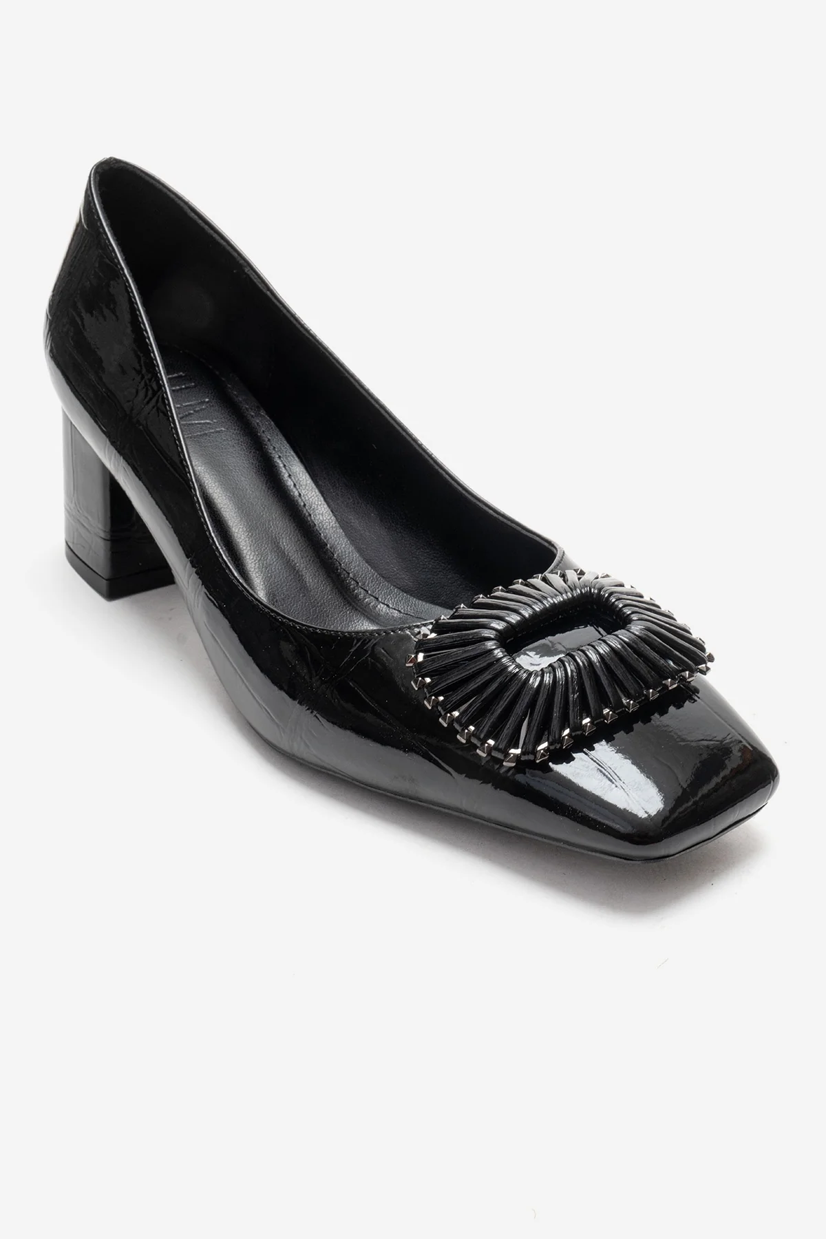 VELORA - Black Buckled Block Heel Shoe (Women) - Image 3