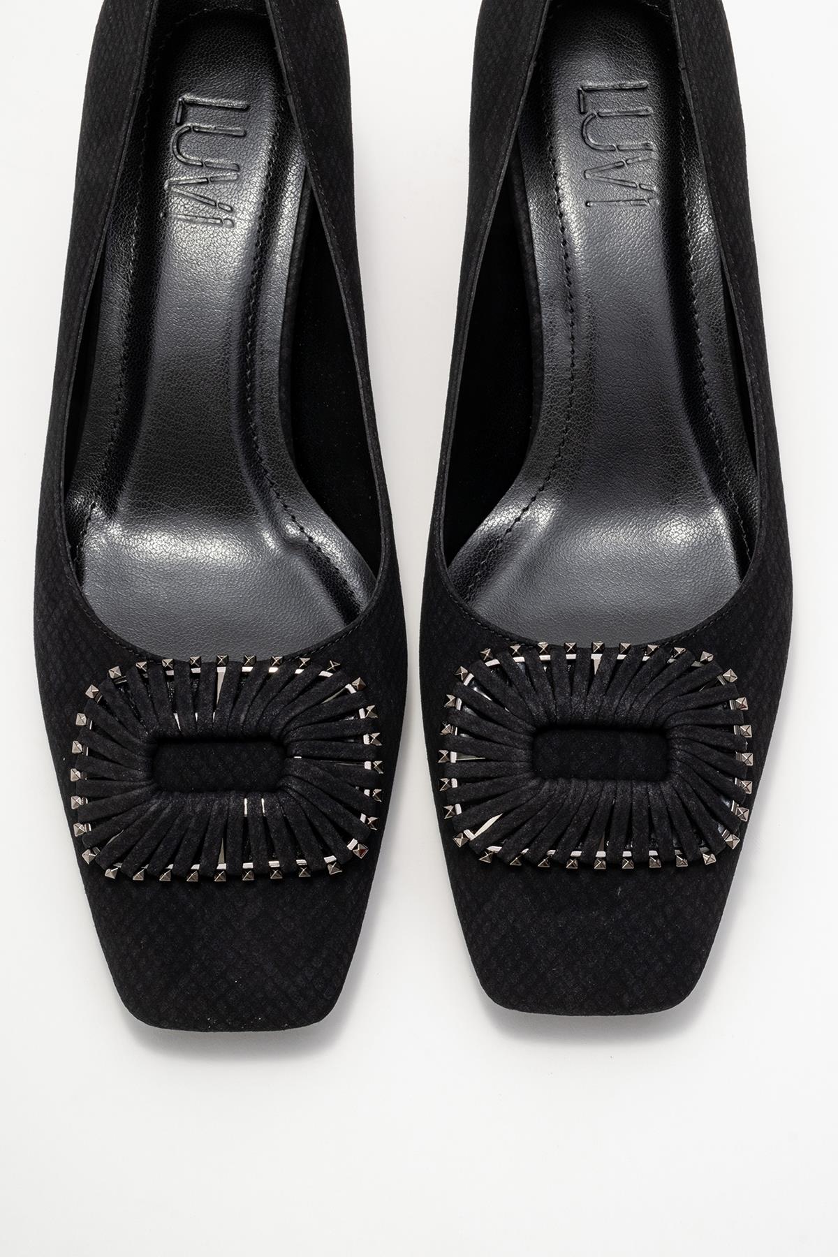 Velora - Black Patterned Buckled Block Heel Shoe (Women) - Image 2