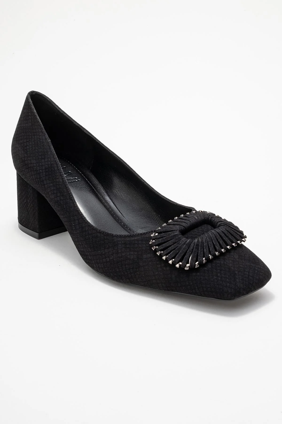 Velora - Black Patterned Buckled Block Heel Shoe (Women) - Image 3