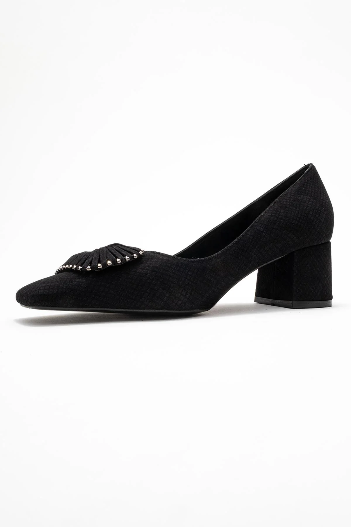 Velora - Black Patterned Buckled Block Heel Shoe (Women) - Image 4