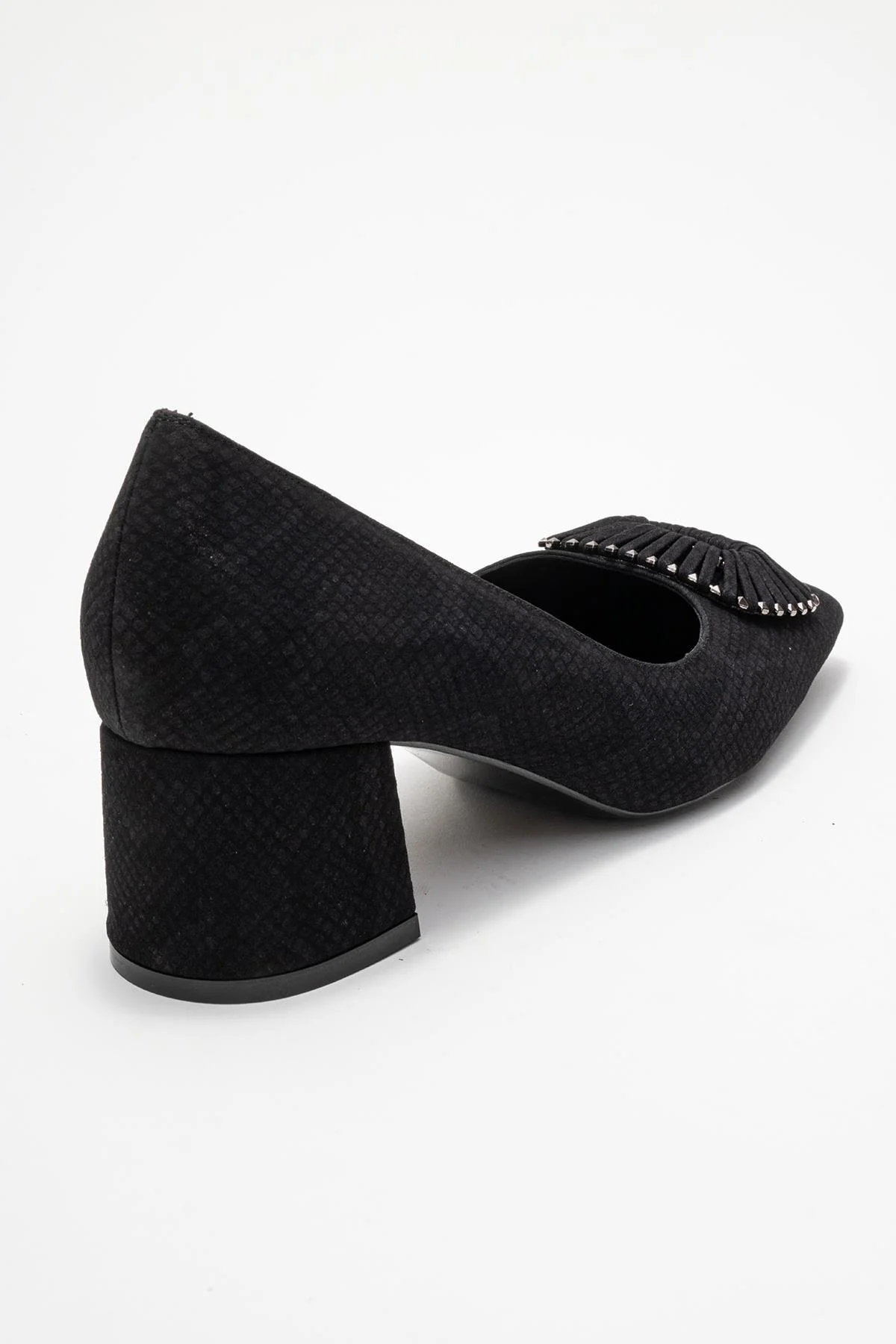 Velora - Black Patterned Buckled Block Heel Shoe (Women) - Image 5