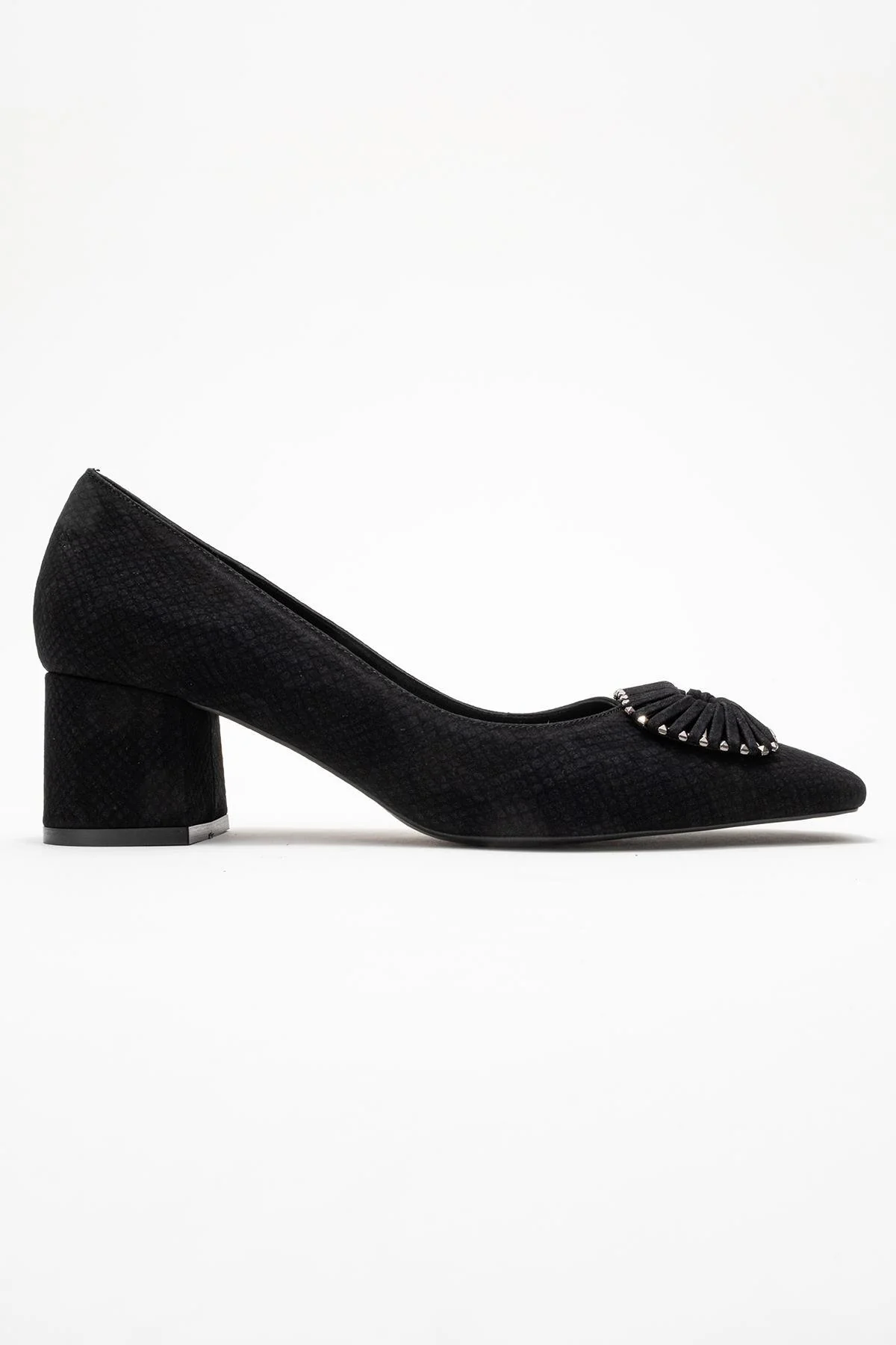 Velora - Black Patterned Buckled Block Heel Shoe (Women) - Image 6