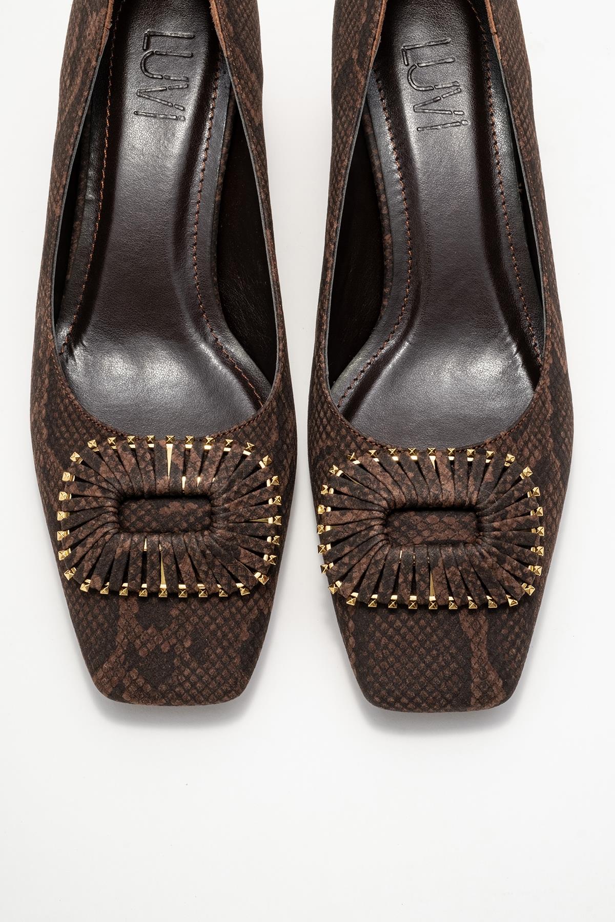 Velora - Brown Patterned Buckled Block Heel Shoe (Women) - Image 2